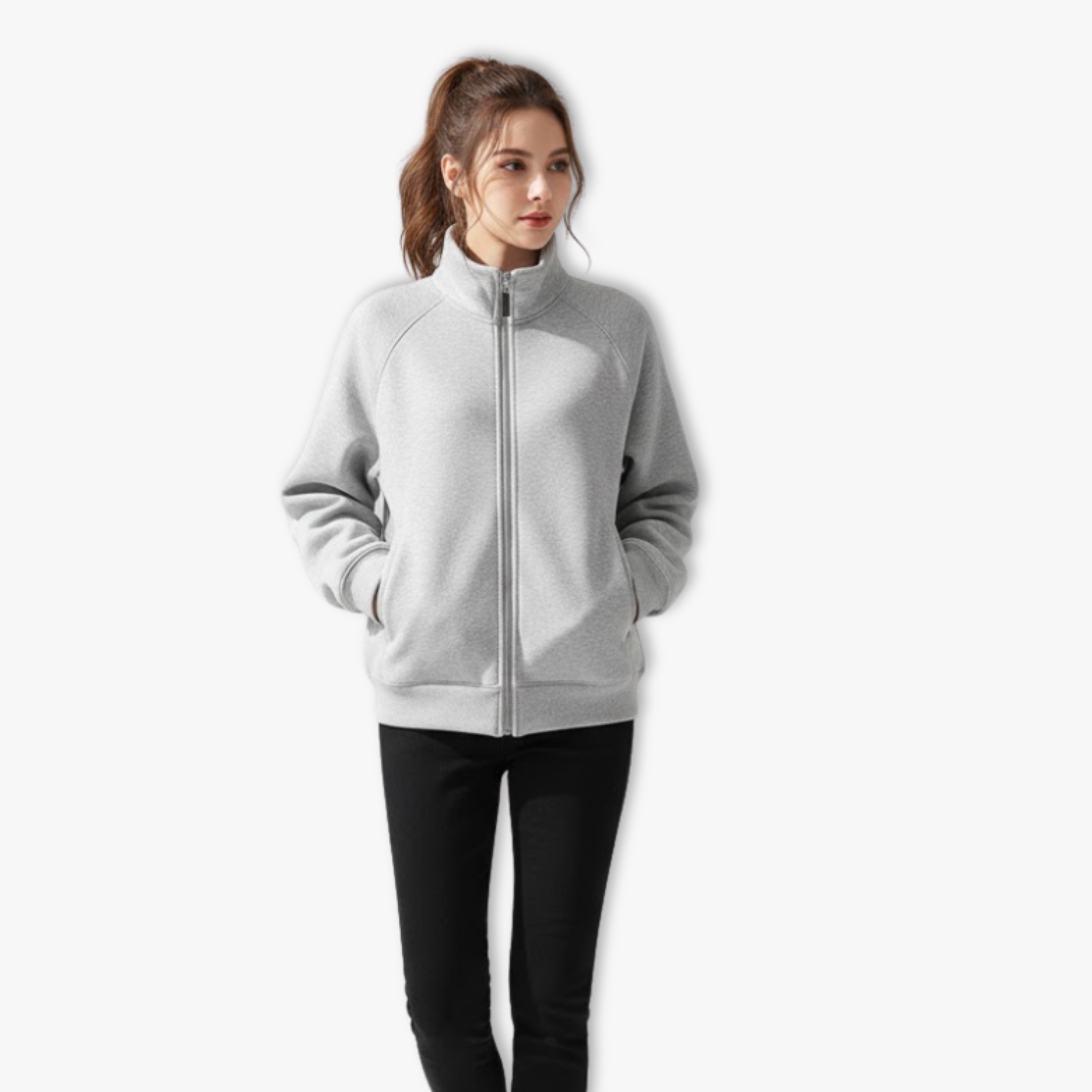 Chaqueta con cremallera para mujer, cuello alto, corte relajado, estilo urbano moderno