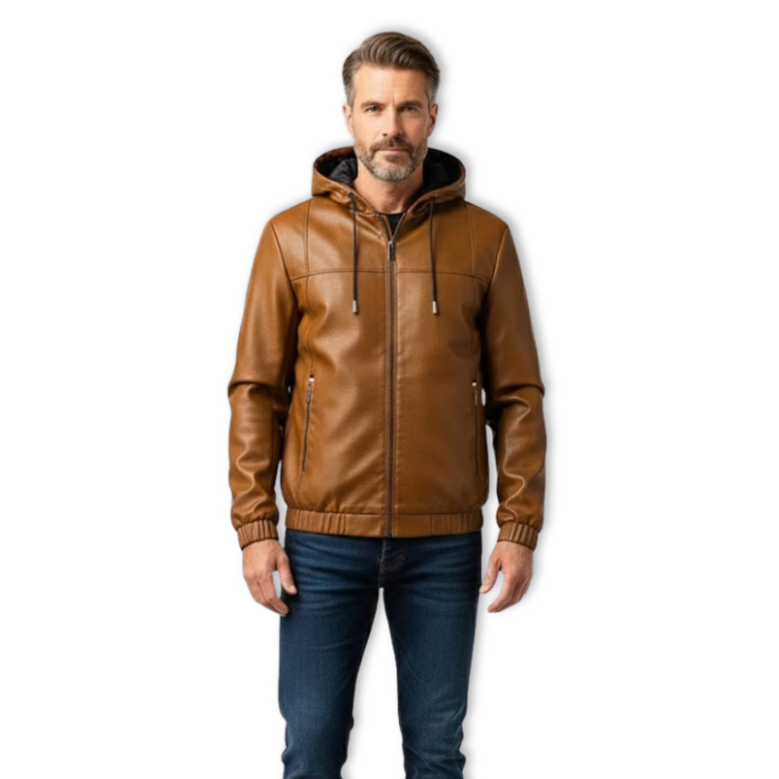 Veste homme éco-cuir capuche amovible style motard urbain moderne