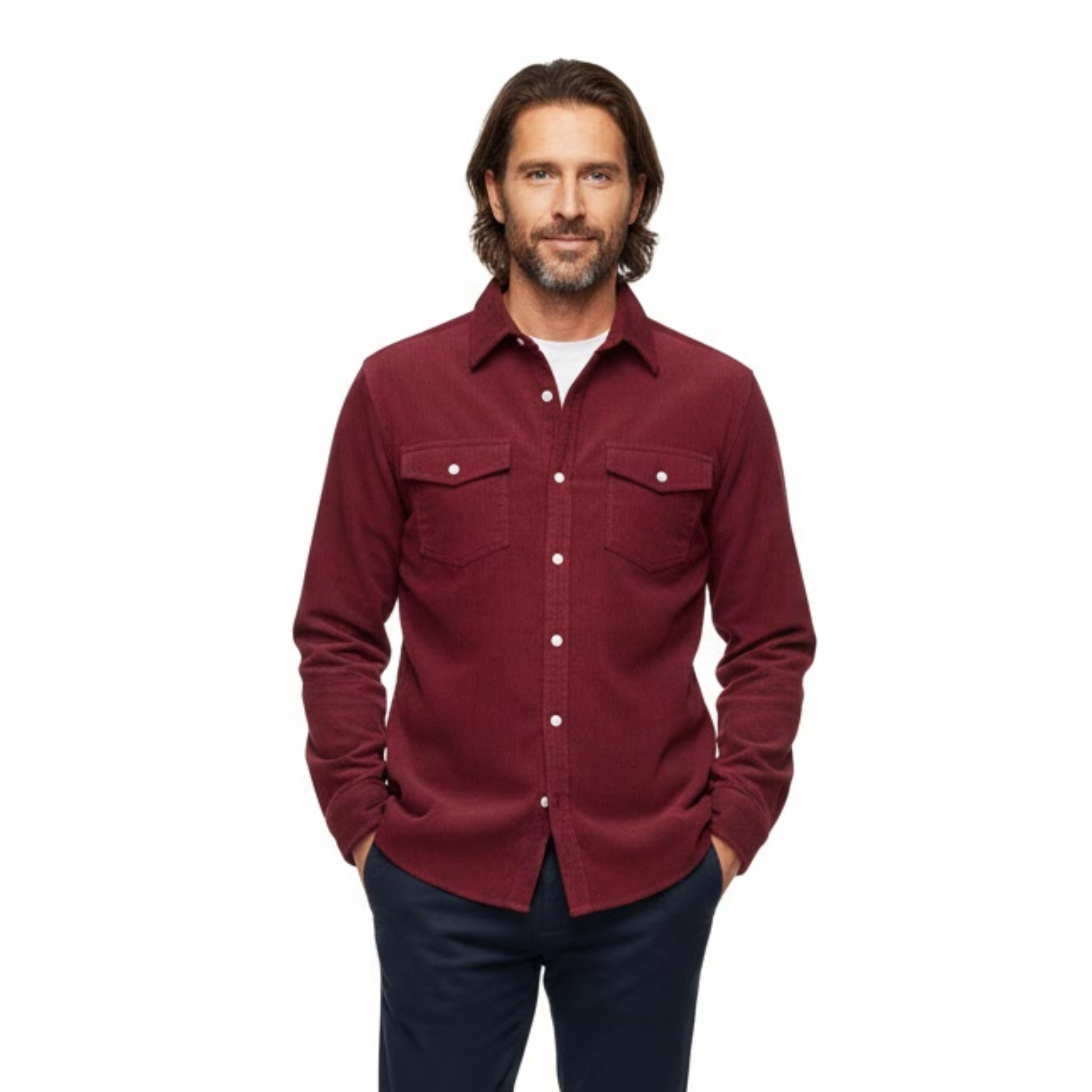 Férfi kordbársony ingdzseki mellzsebekkel és gombokkal