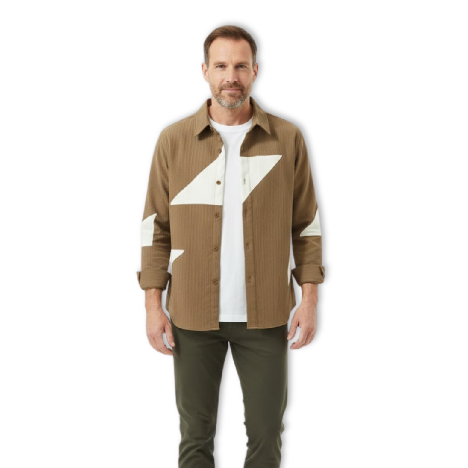 Férfi kordbársony ing kontrasztos, geometriai betétekkel