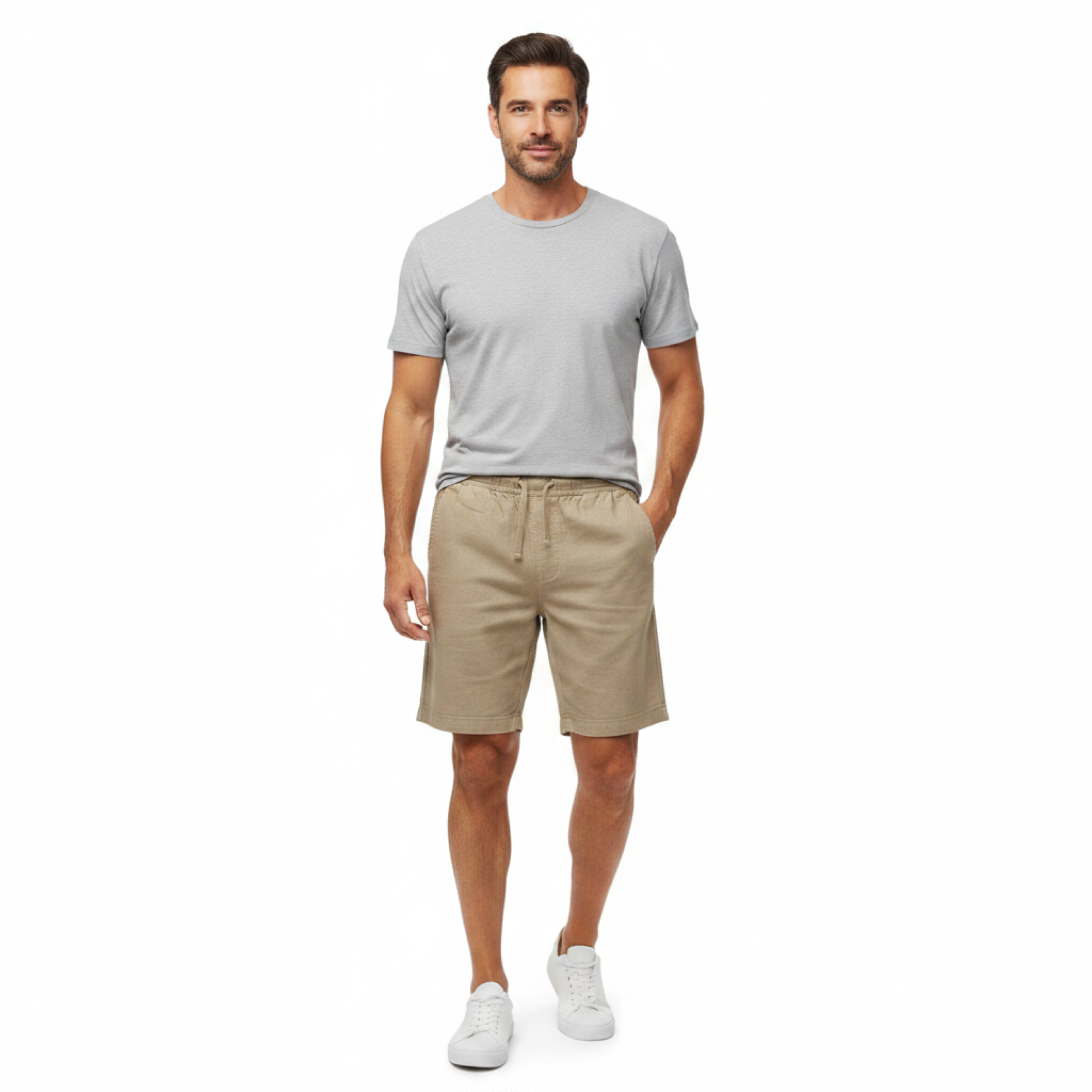 Short en Lin pour Homme avec Cordon de Serrage et Poches Latérales
