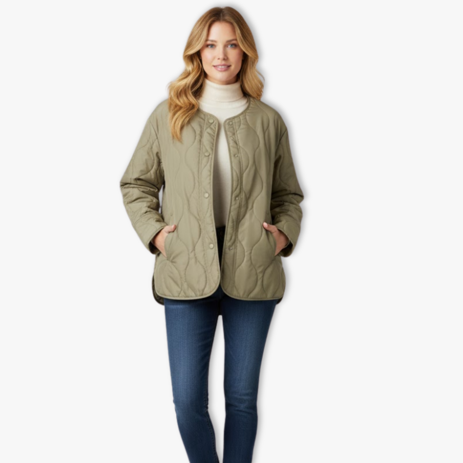 Női steppelt kabát testhezálló szabással, rombusz mintás, álló gallérral