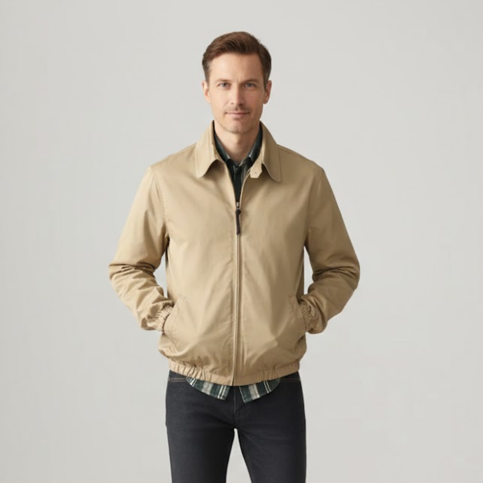 Pánská bavlněná bunda Harrington se zipem a klopovým límcem