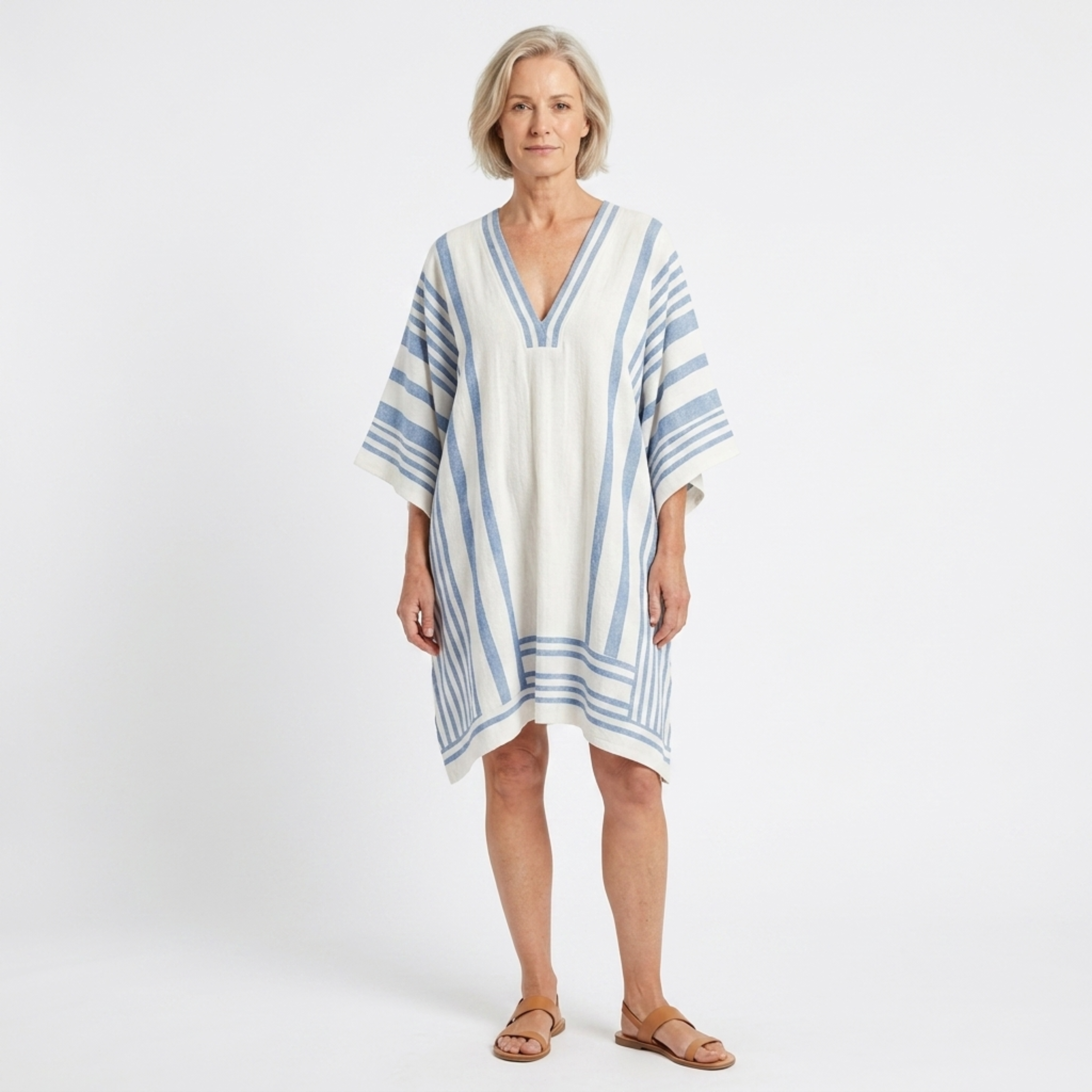 Striped kimono tunic for women — loose fit — beach and travel