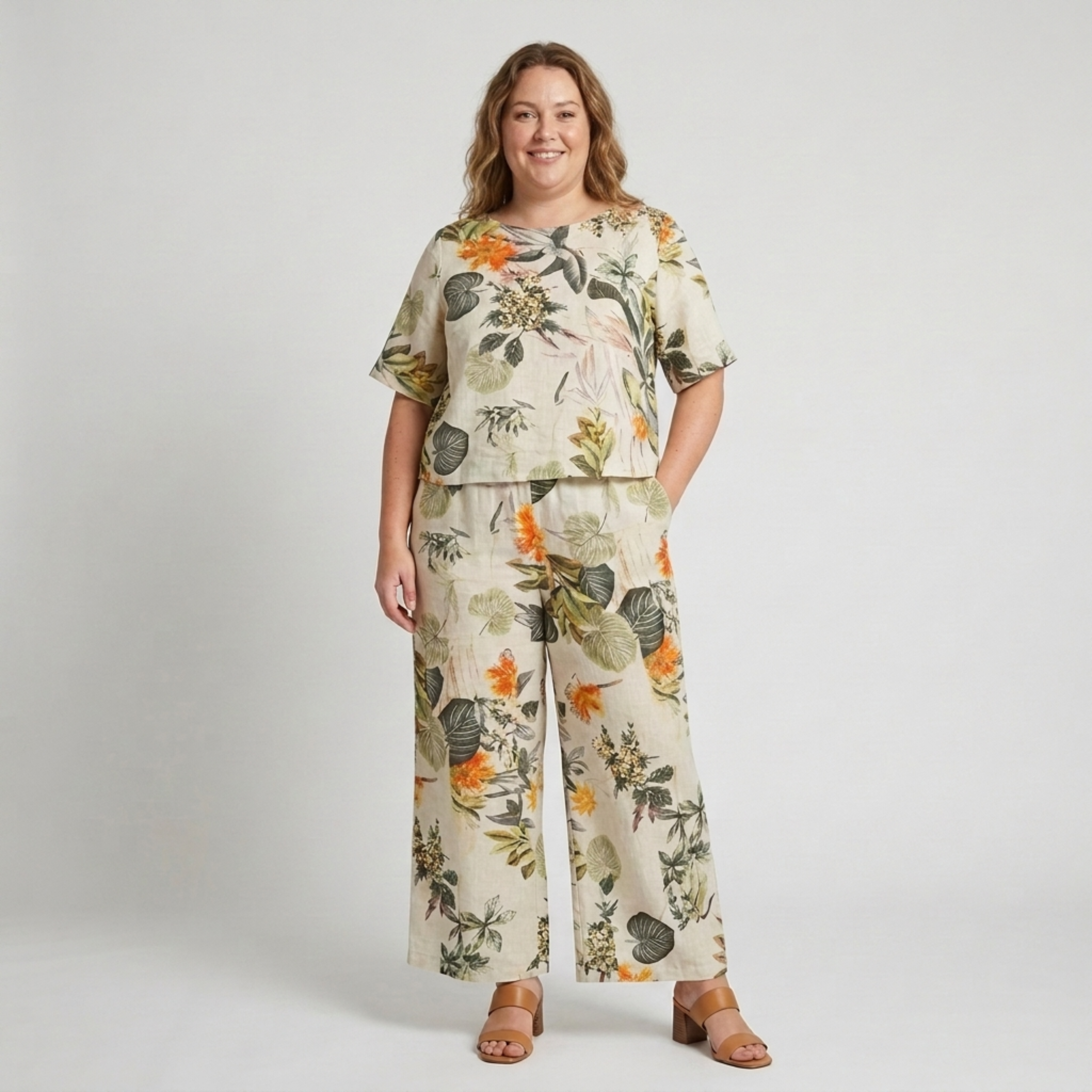 Sæt med bukser i store størrelser med blomsterprint