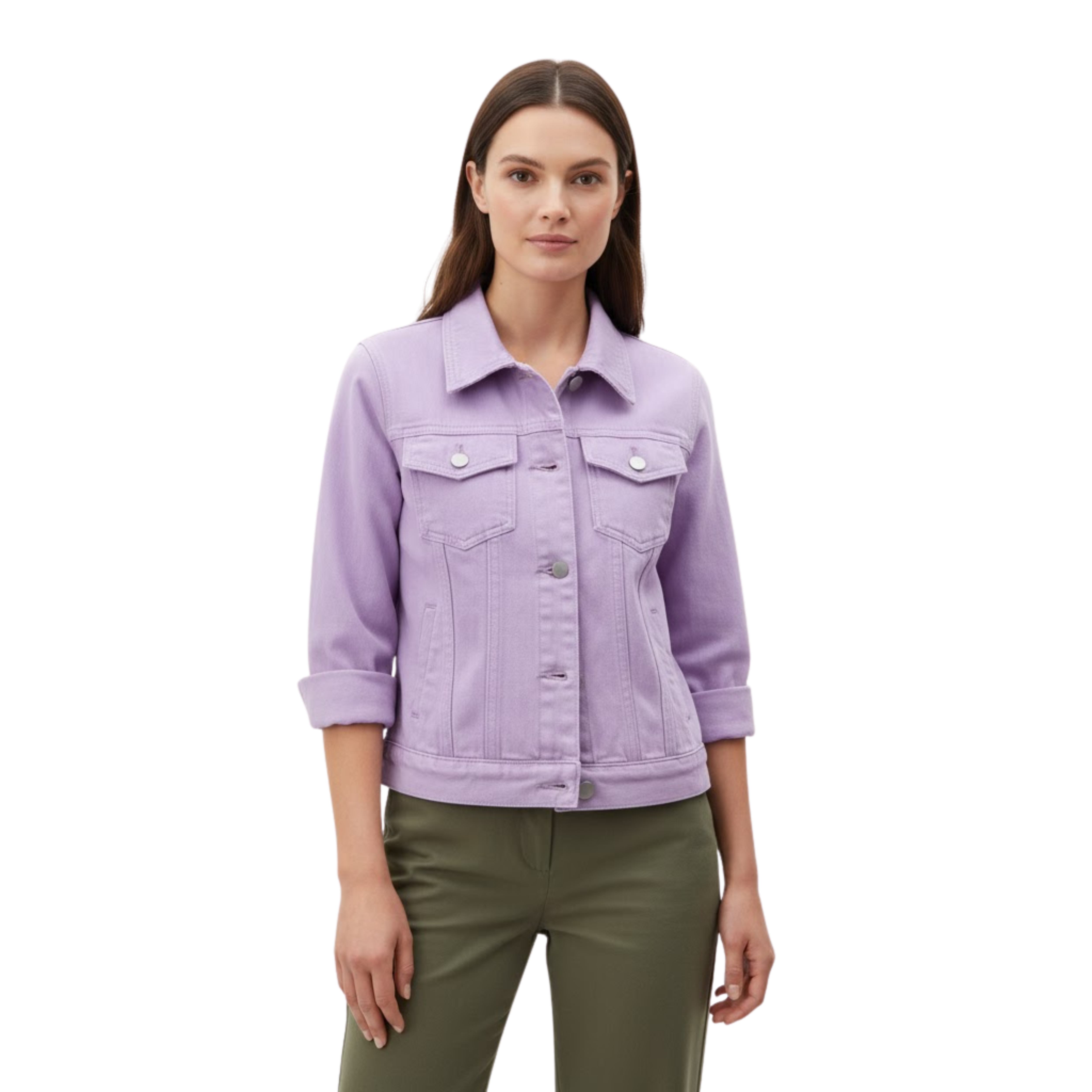 Veste en Jean Courte avec Boutons et Poches de Poitrine pour Femme