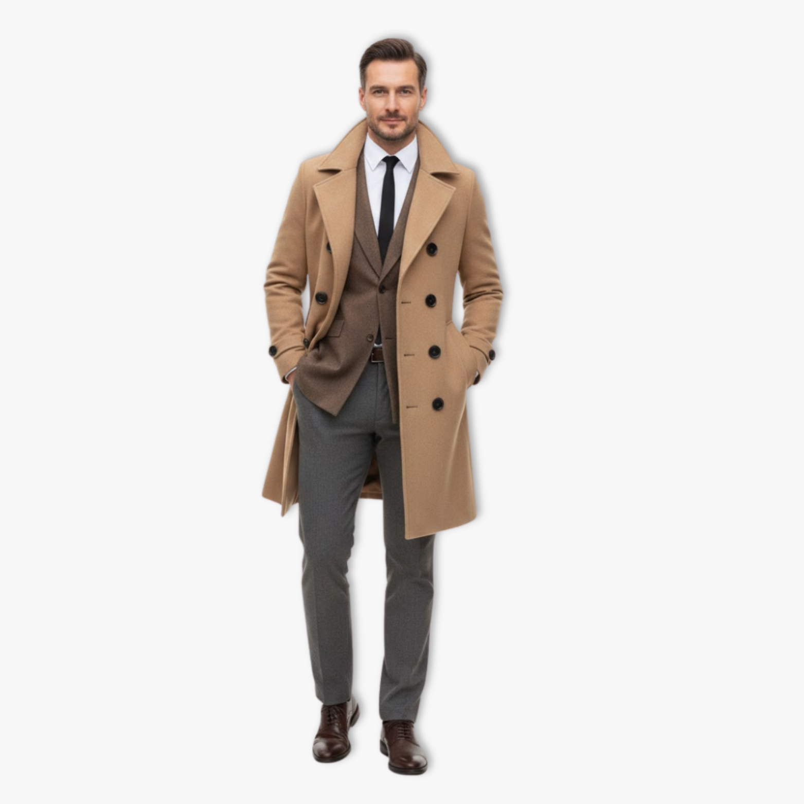 Men's wool coat autumn winter business casual style double-breasted long trench coat