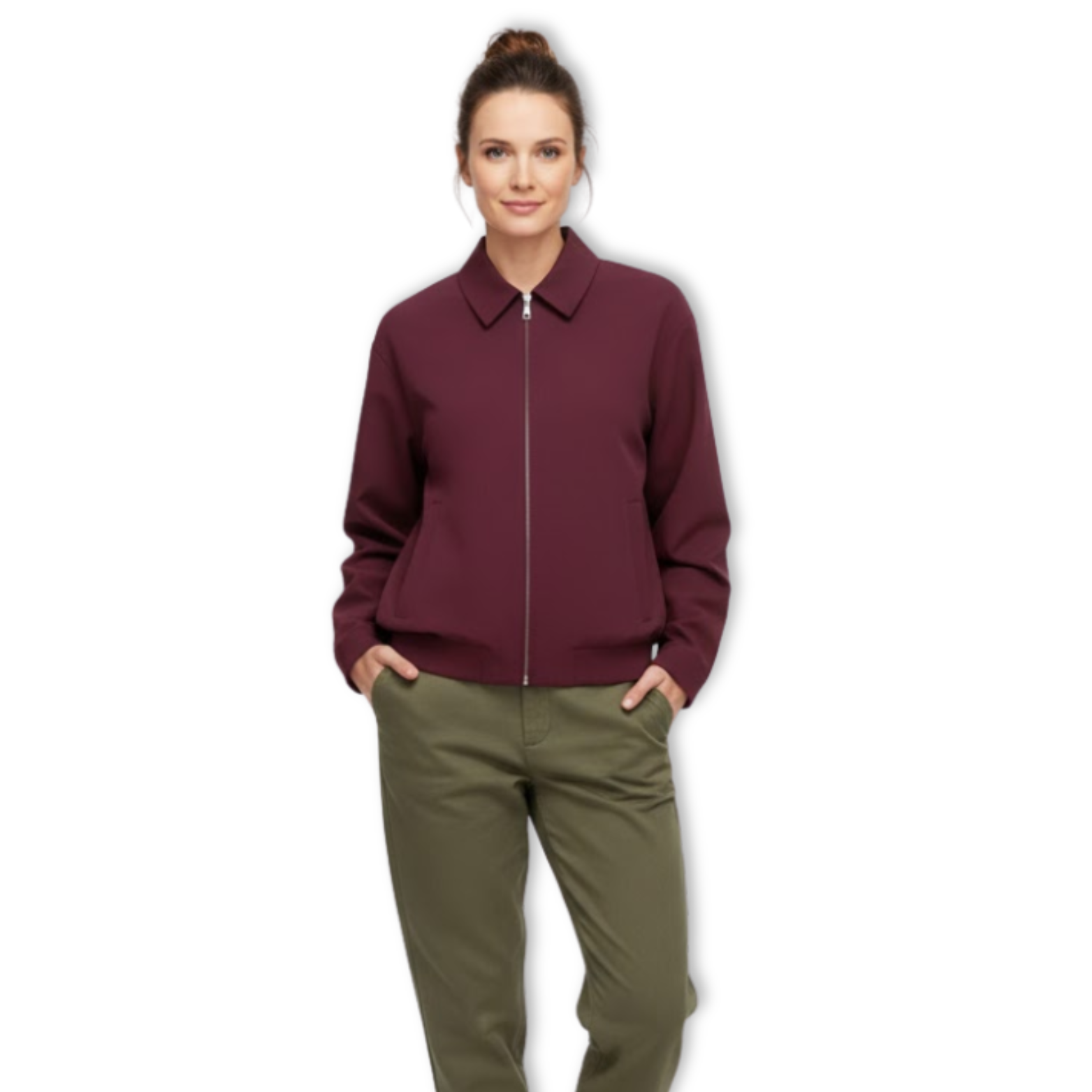 Blouson bordeaux à col chemise et coupe structurée