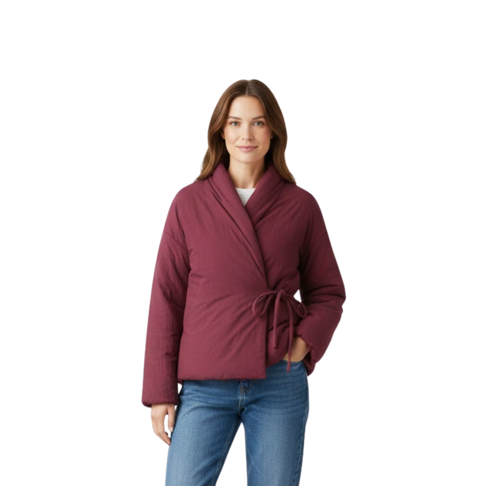 Casaco Casual Cinzento para Mulher com Atacadores e Decote em V para o Outono