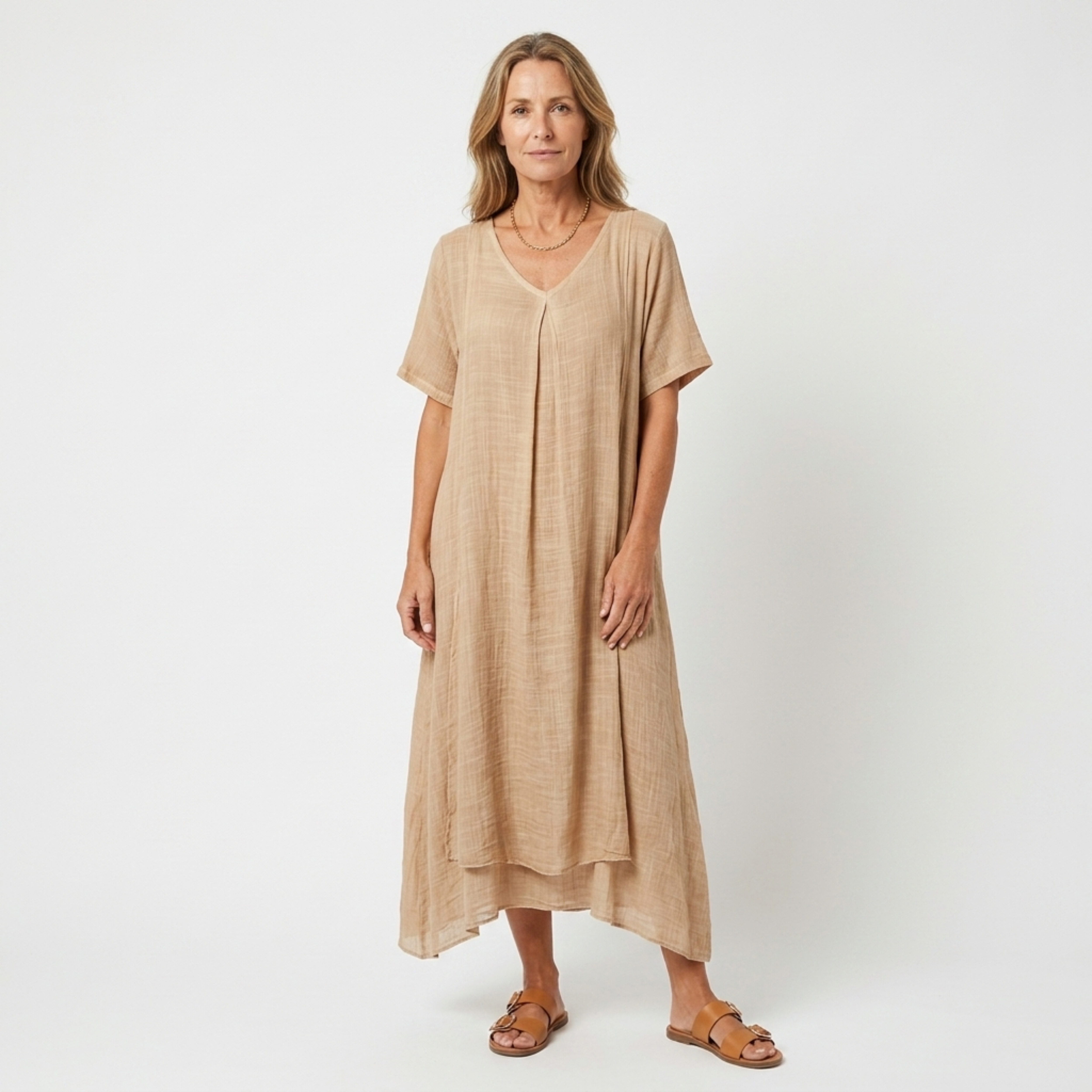 Women's linen kimono robe with V-neck — beach