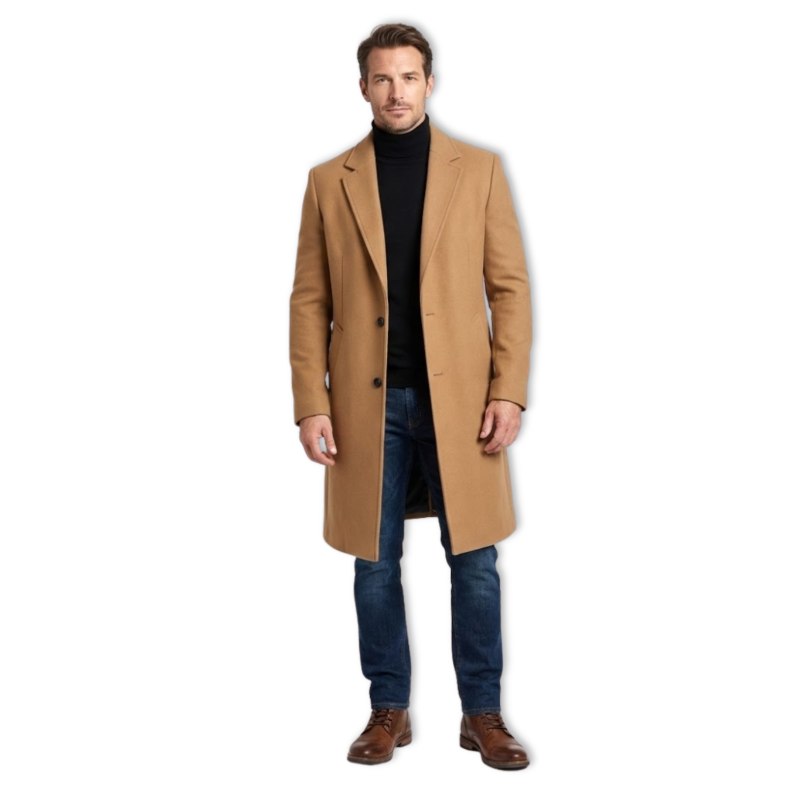 Luxury black trench coat for men with long sleeves, elegant casual coat