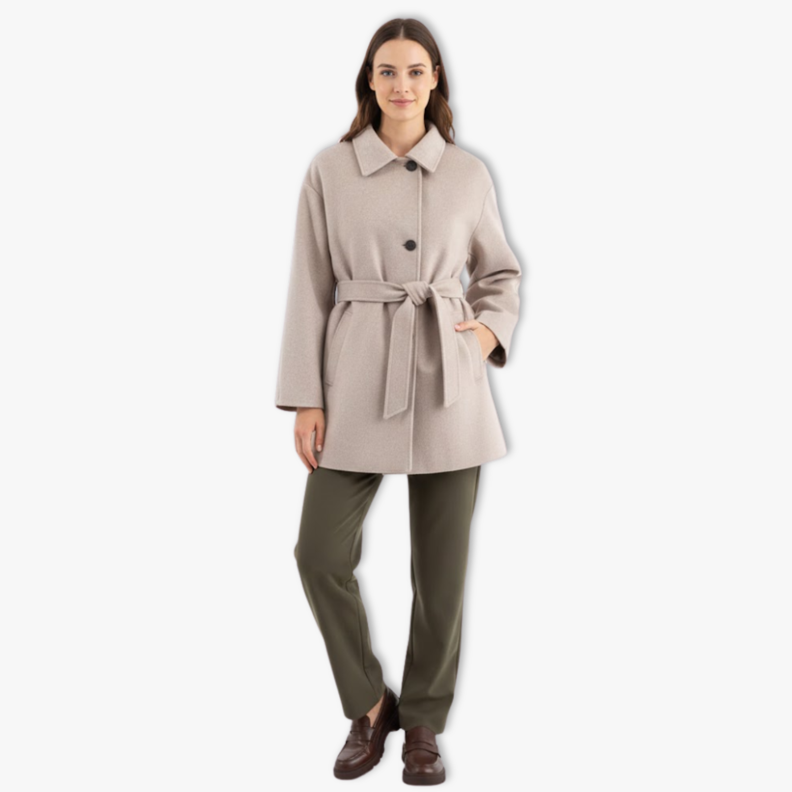 Trendy double collar wool coat for women, long sleeves