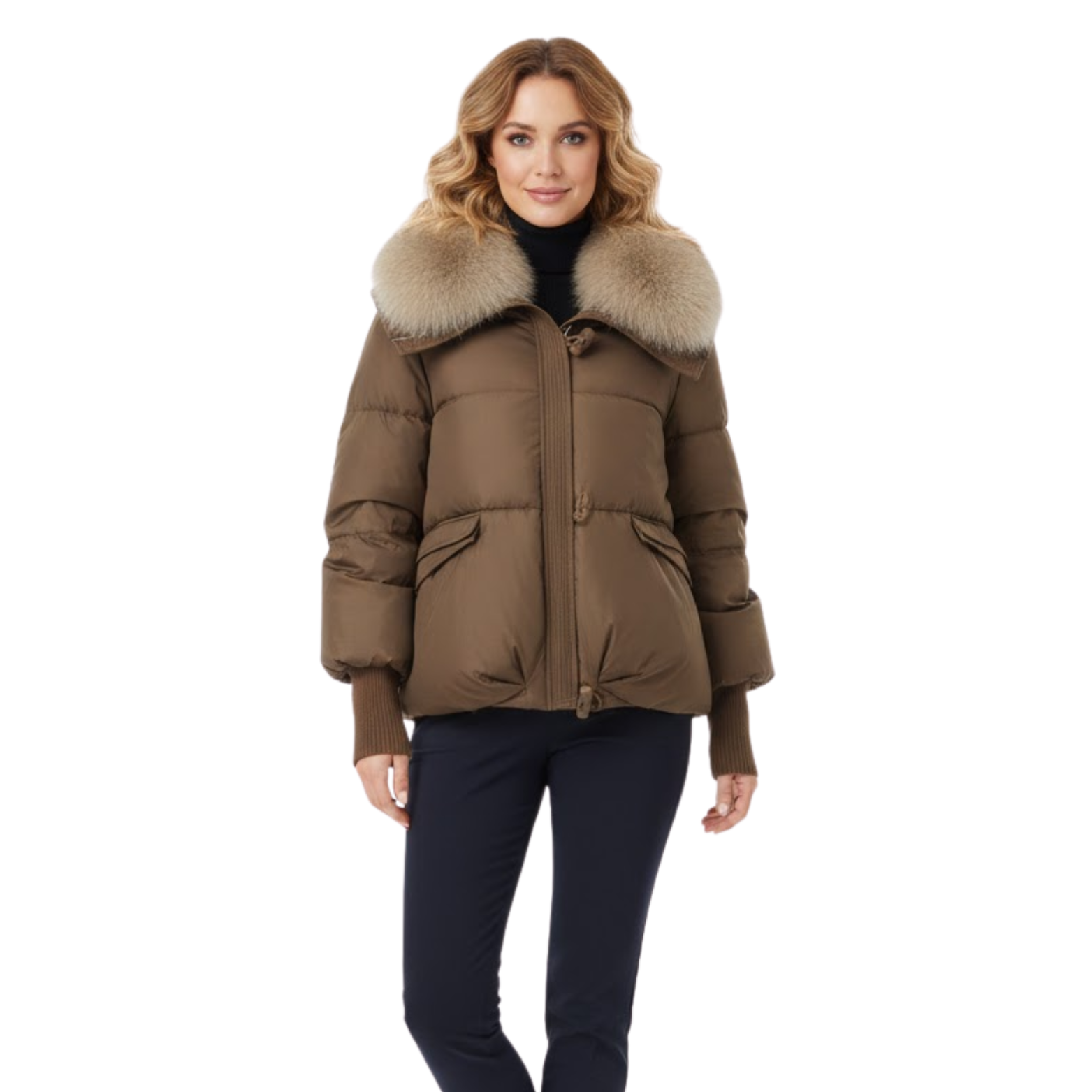 Women's Thick Quilted Cotton Winter Jacket with Faux Fur Collar – Warm Parka