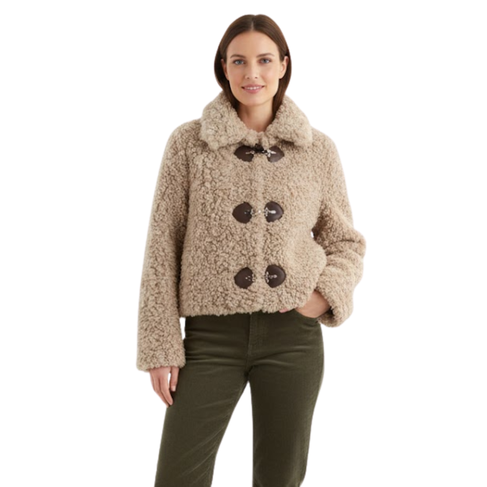Manteau d’Hiver Femme Polyvalent à Col Réversible et Fermeture à Boucle Corde