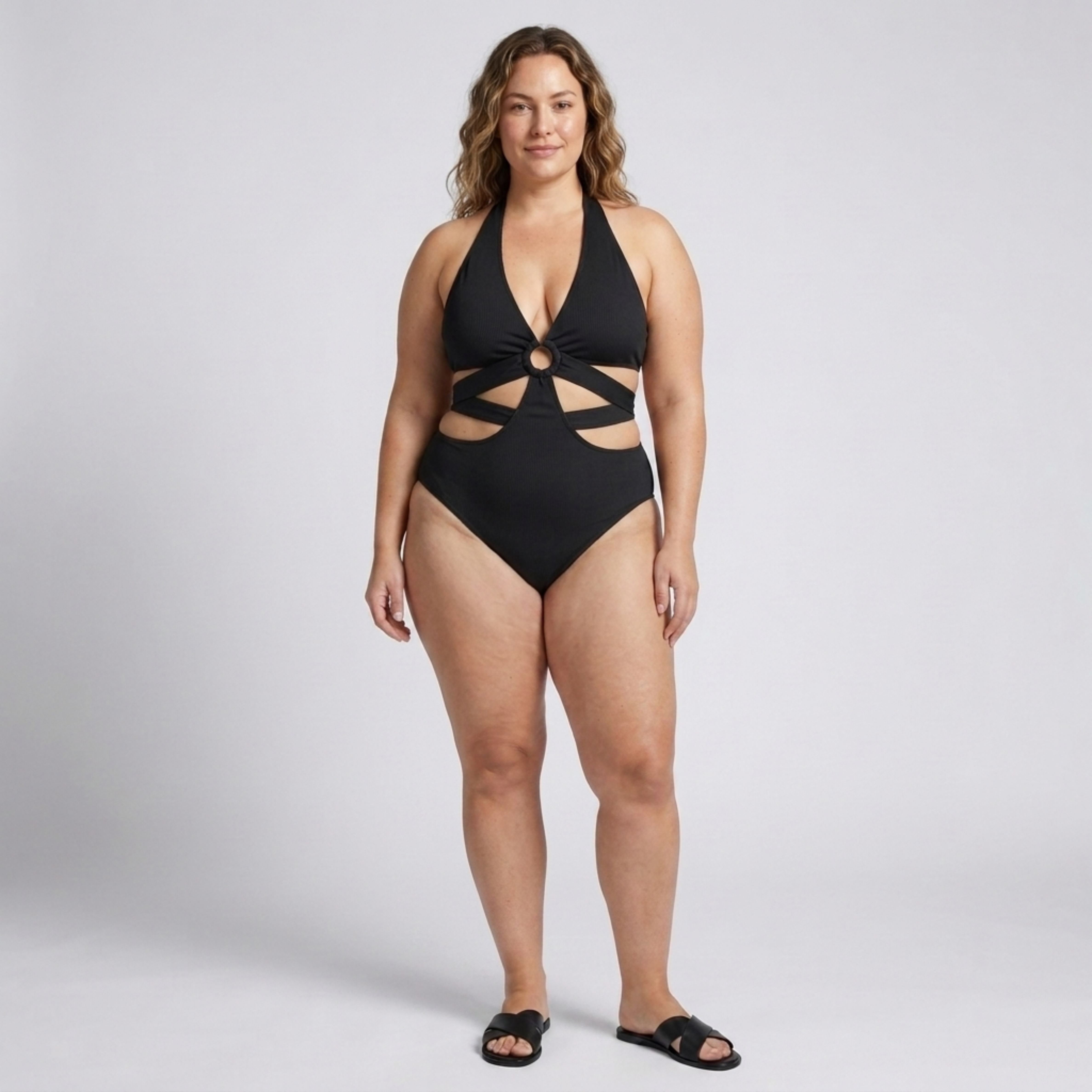 Costume da bagno intero taglia grande da donna con schiena scoperta e ritagli