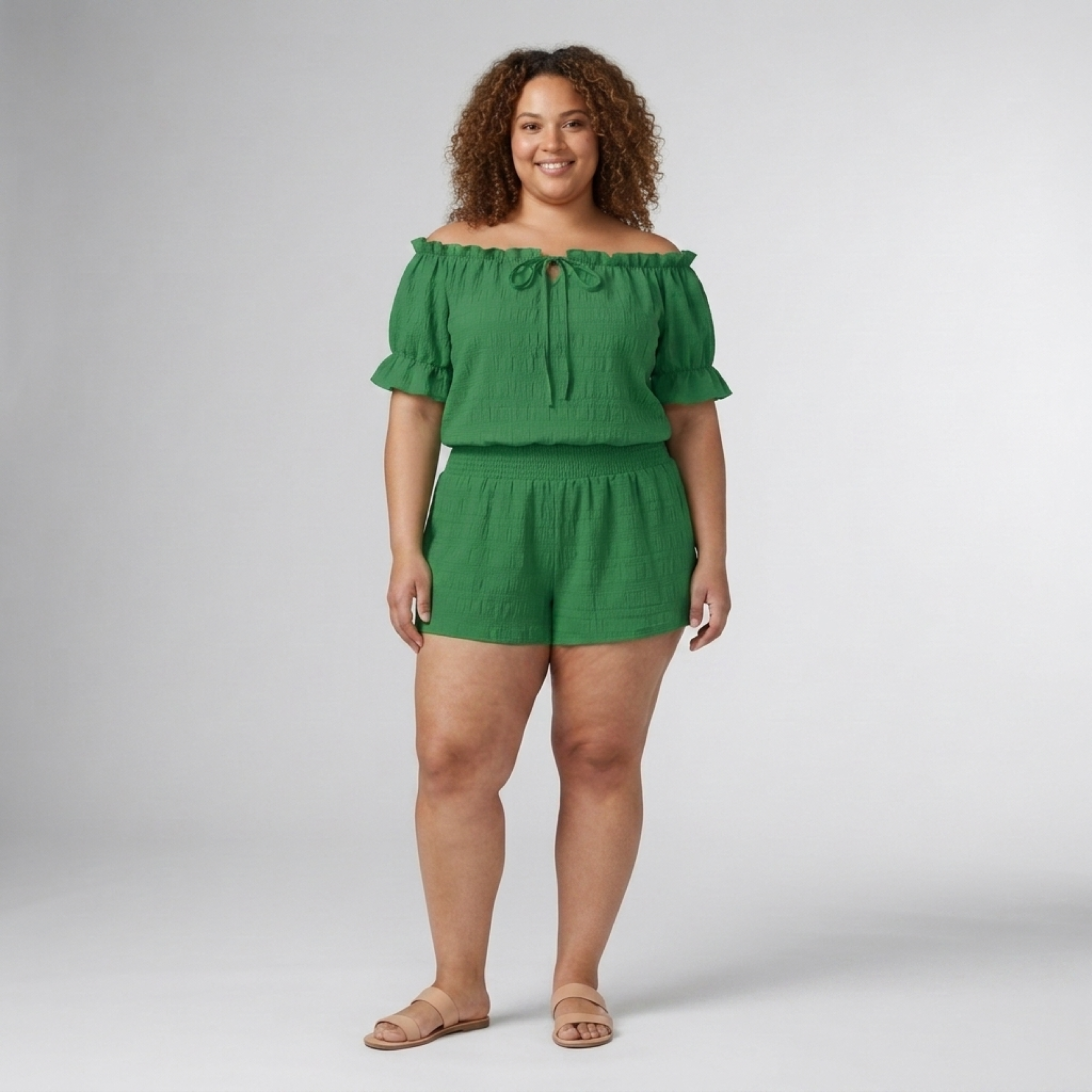 To-delt afslappet sæt i store størrelser med off-shoulder top