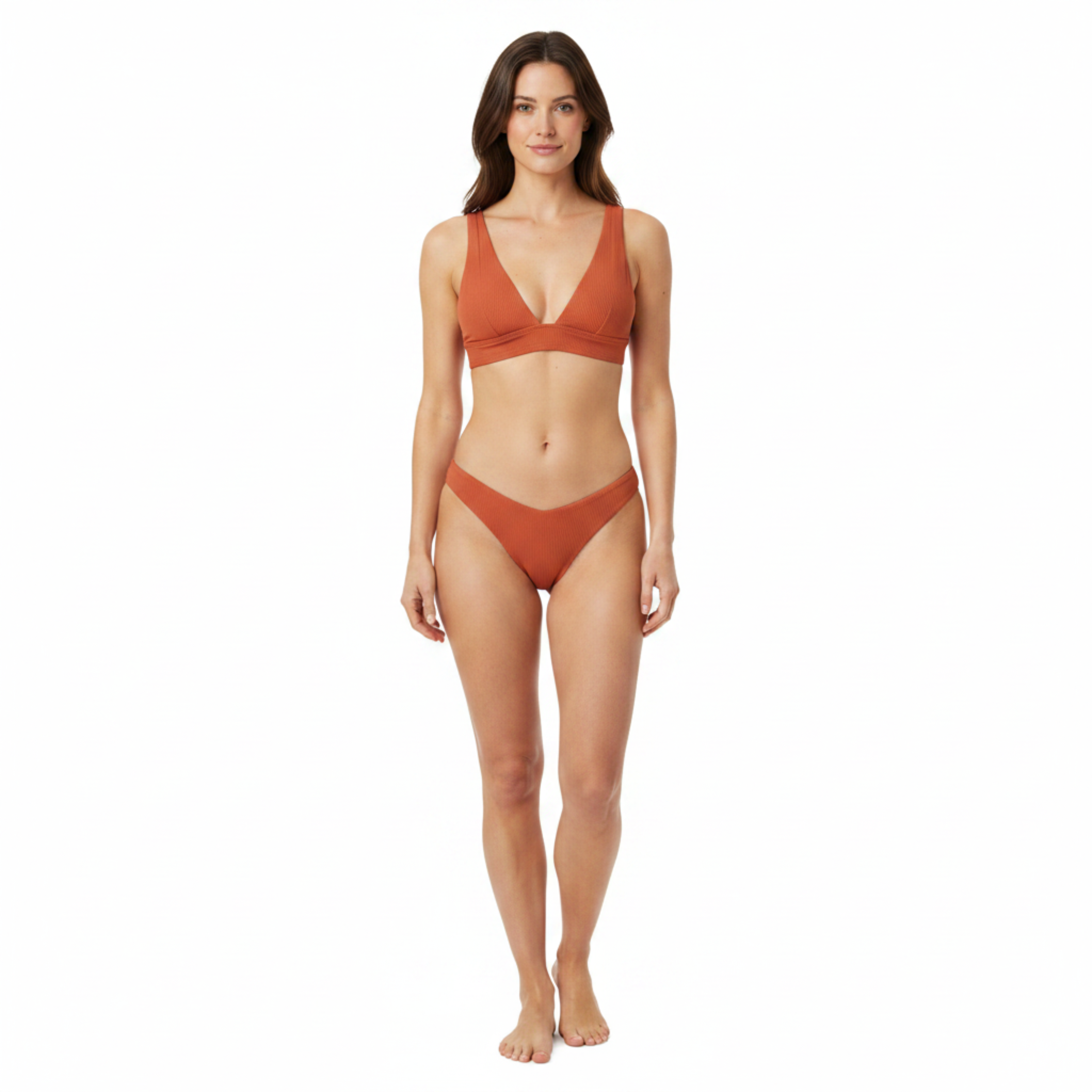 Dwuczęściowe bikini z wysokim stanem, biustonoszem push-up i prążkowaną fakturą