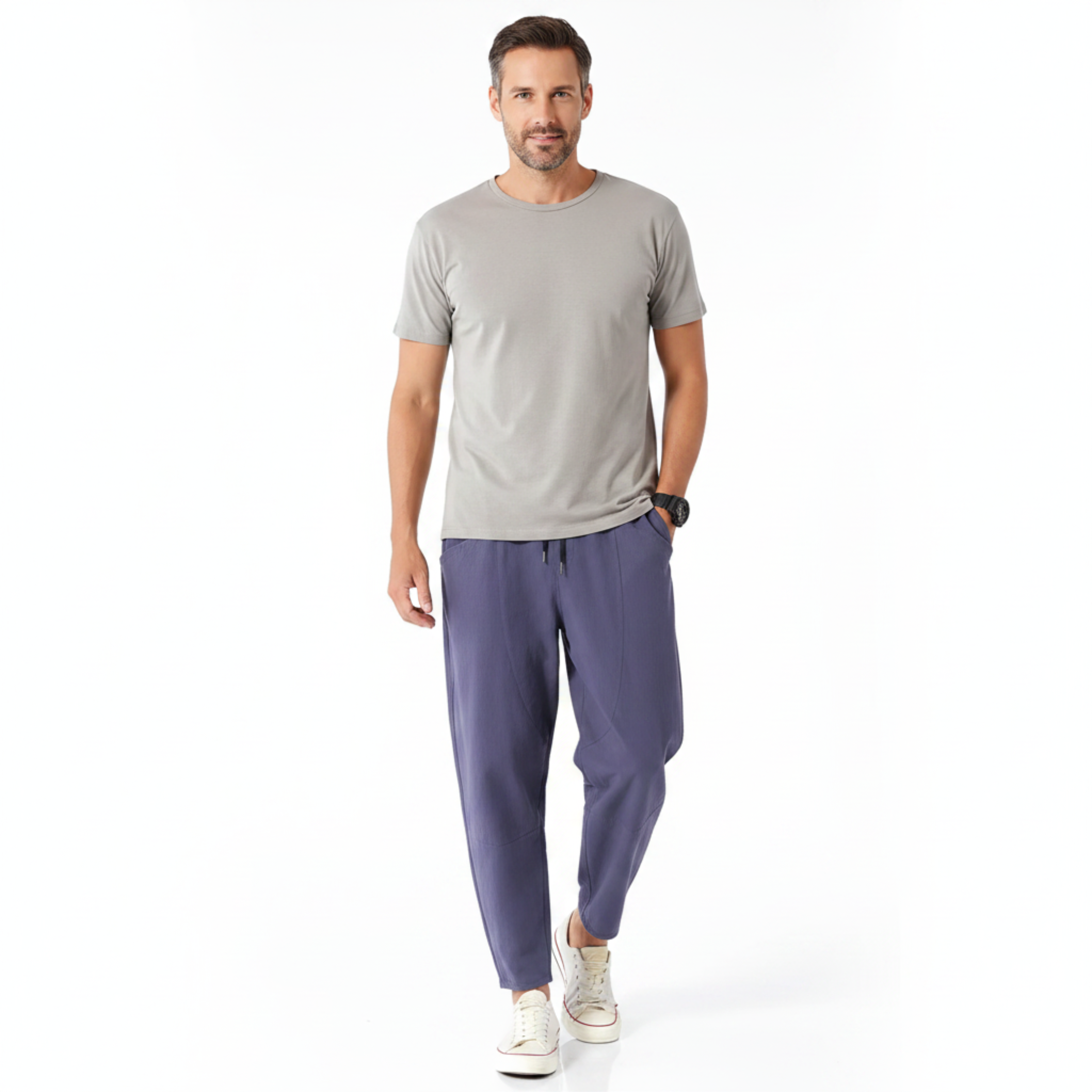 Pantalone Capri in Misto Cotone e Lino con Vita Elastica Regolabile