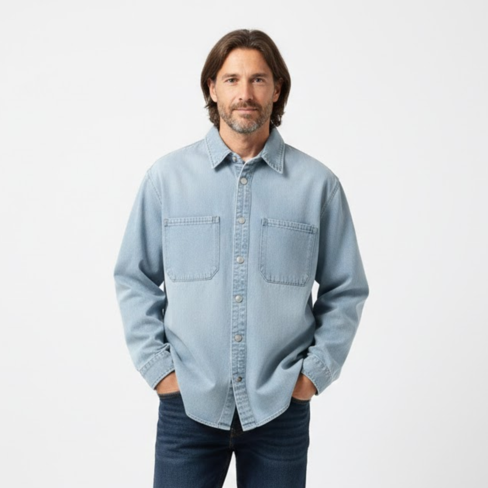 Férfi bő szabású vintage farmering hosszú ujjú pamutból