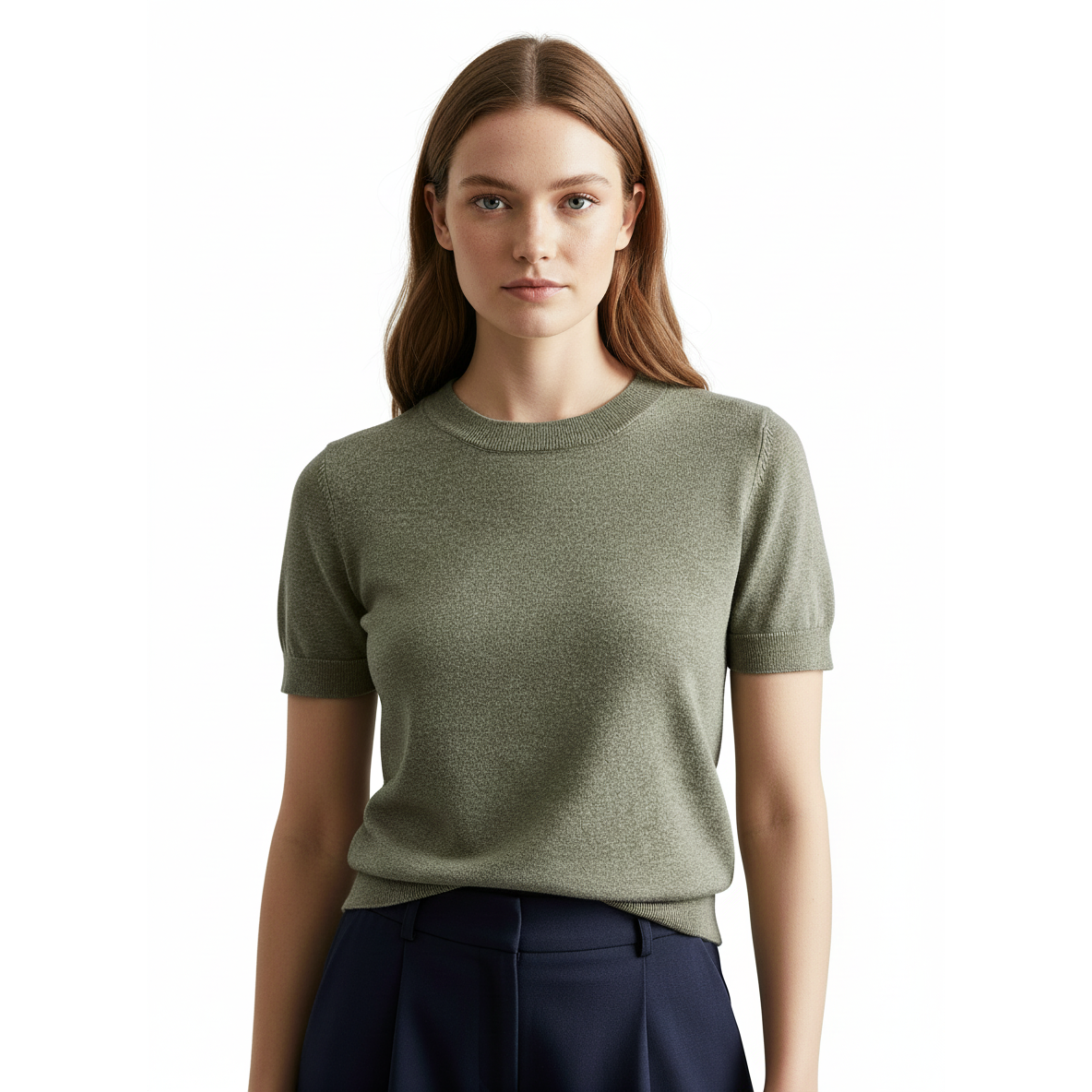 T-shirt in Maglia Fina da Donna con Scollo Rotondo e Maniche Corte Slim