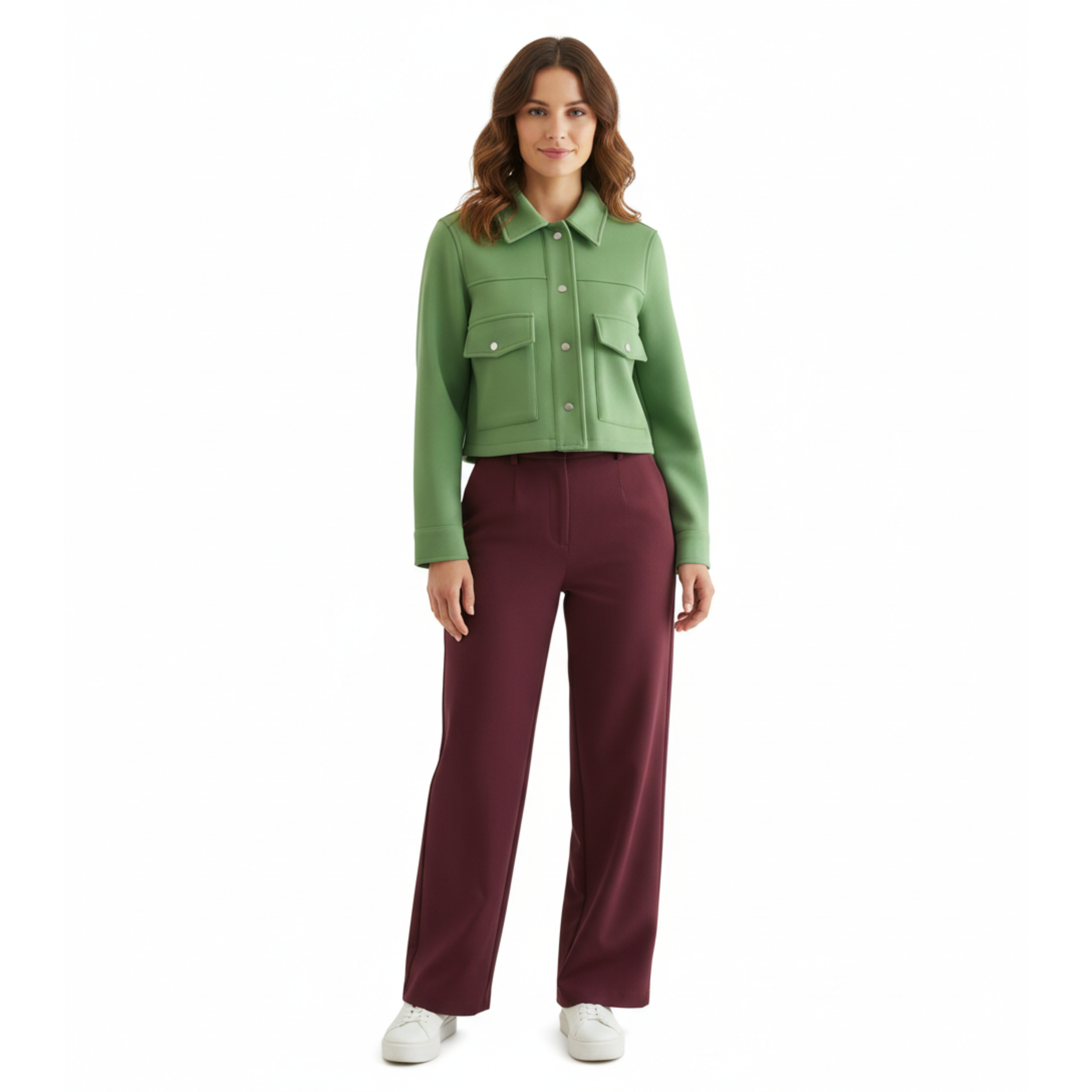 Veste Courte en Polyester à Col Carré et Boutonnage Simple pour Femme