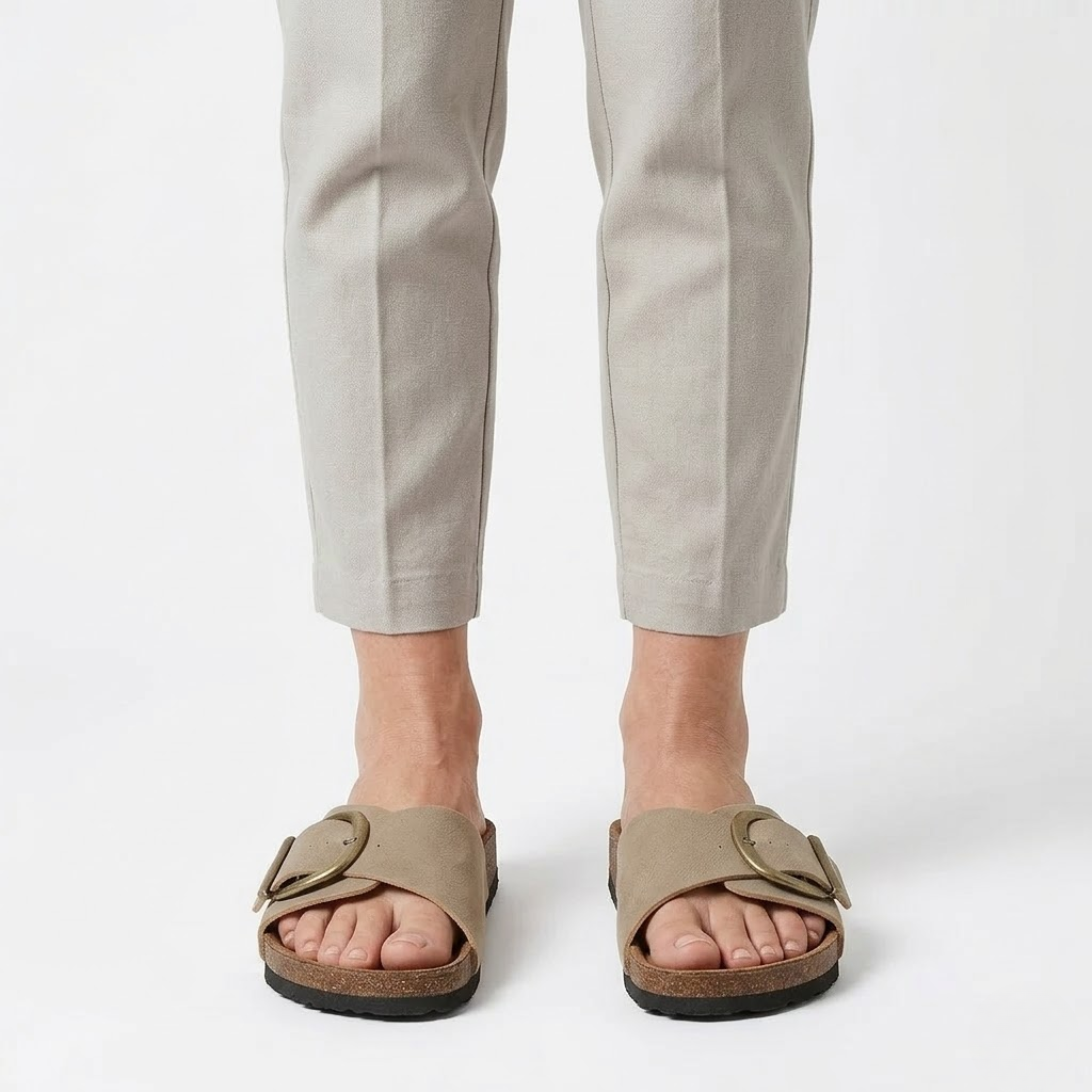 Sandales à Semelle en Liège avec Bride à Boucle Réglable et Bout Ouvert