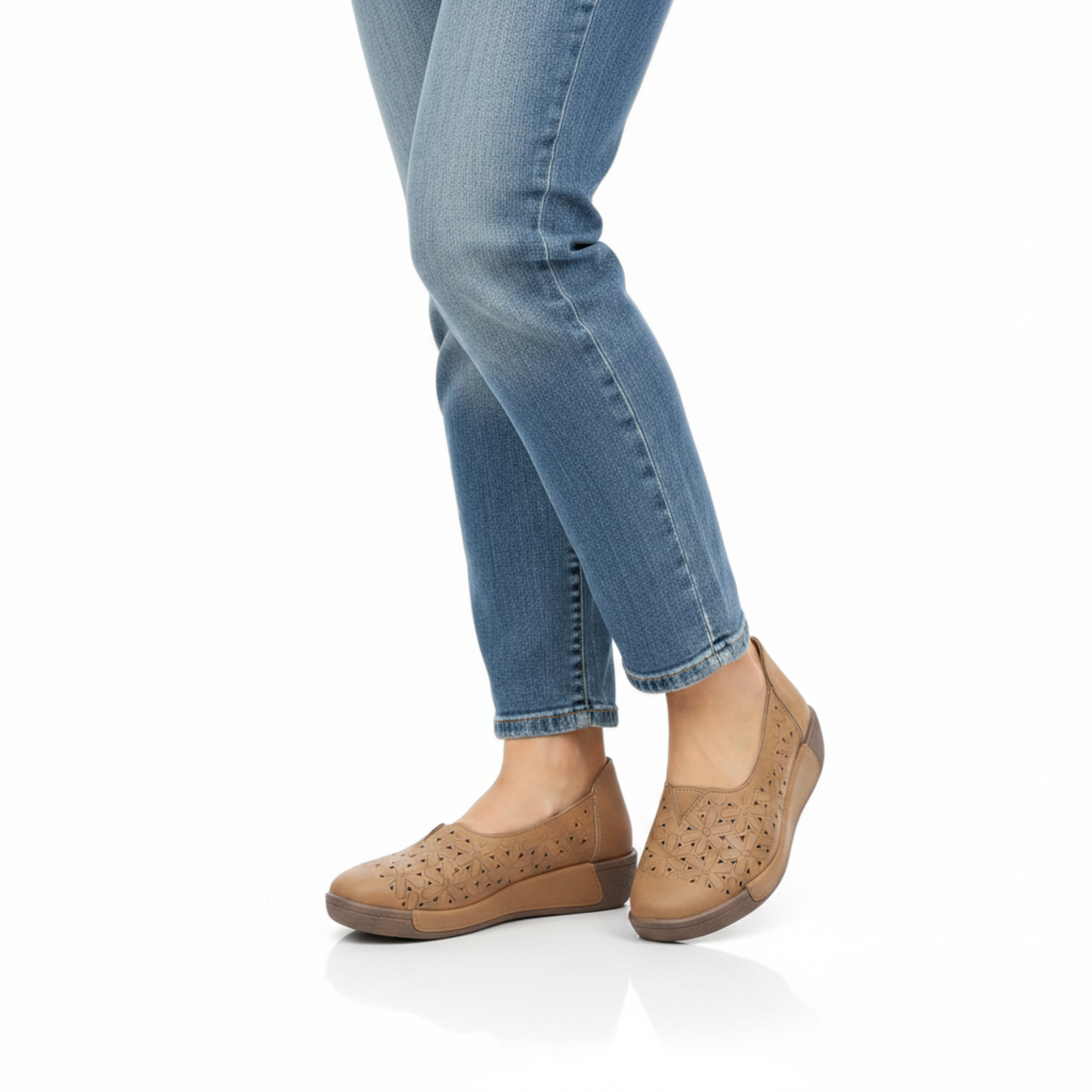 Mocasines de cuero con plataforma y suela compensada acolchada para mujer