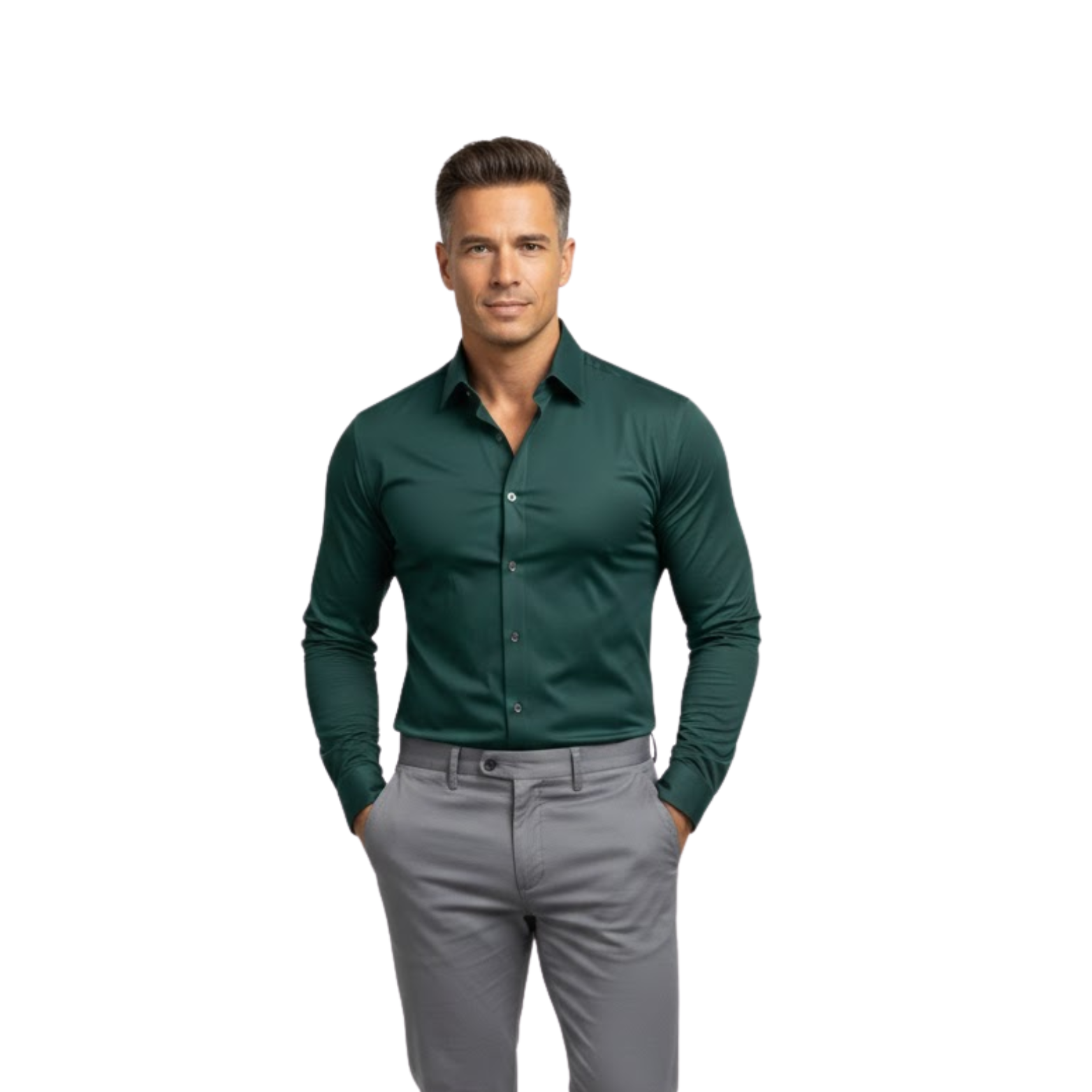 Hosszú ujjú, testhez simuló ing klasszikus gallérral és rugalmas anyagból