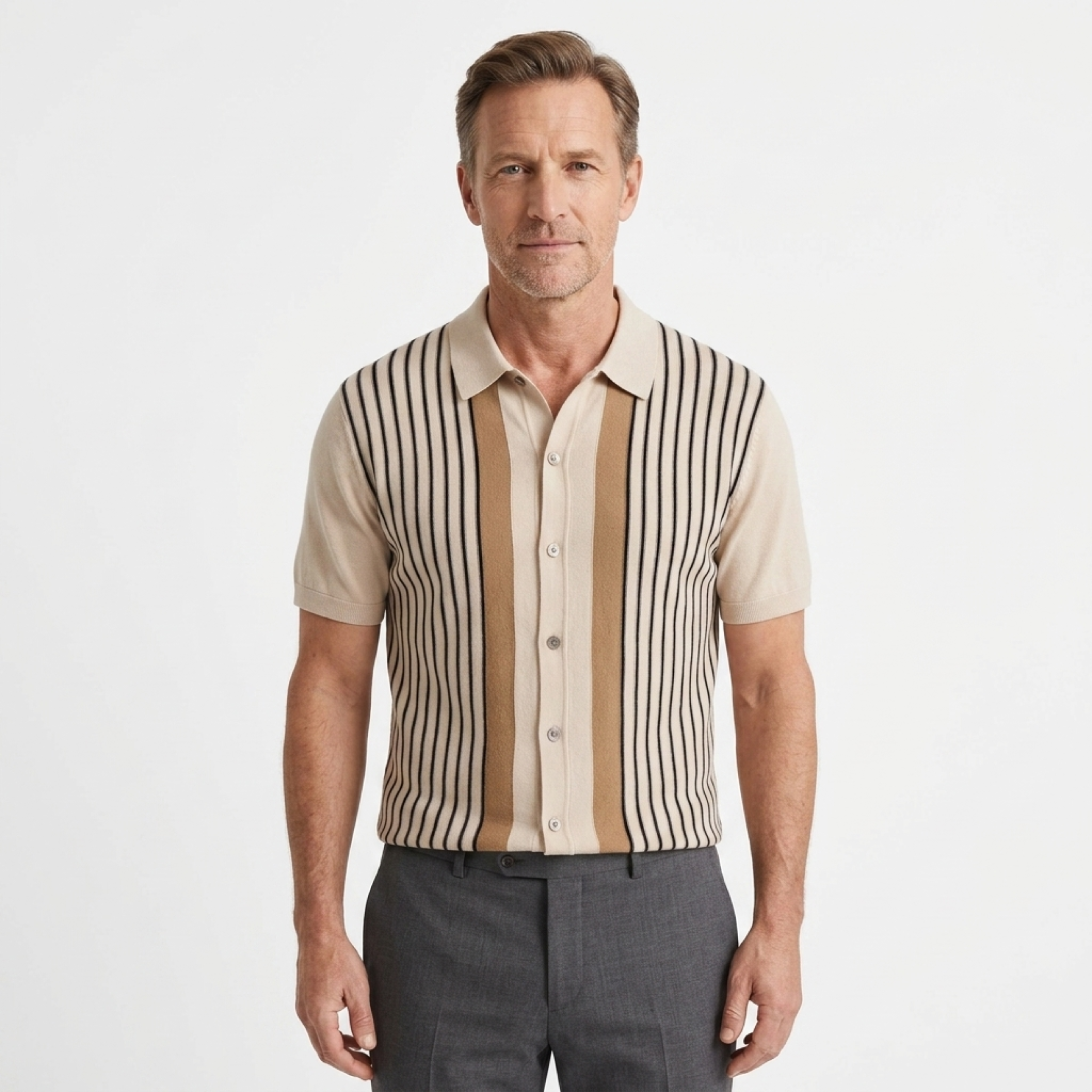 Maglia a rete uomo — righe verticali — taglio casuale