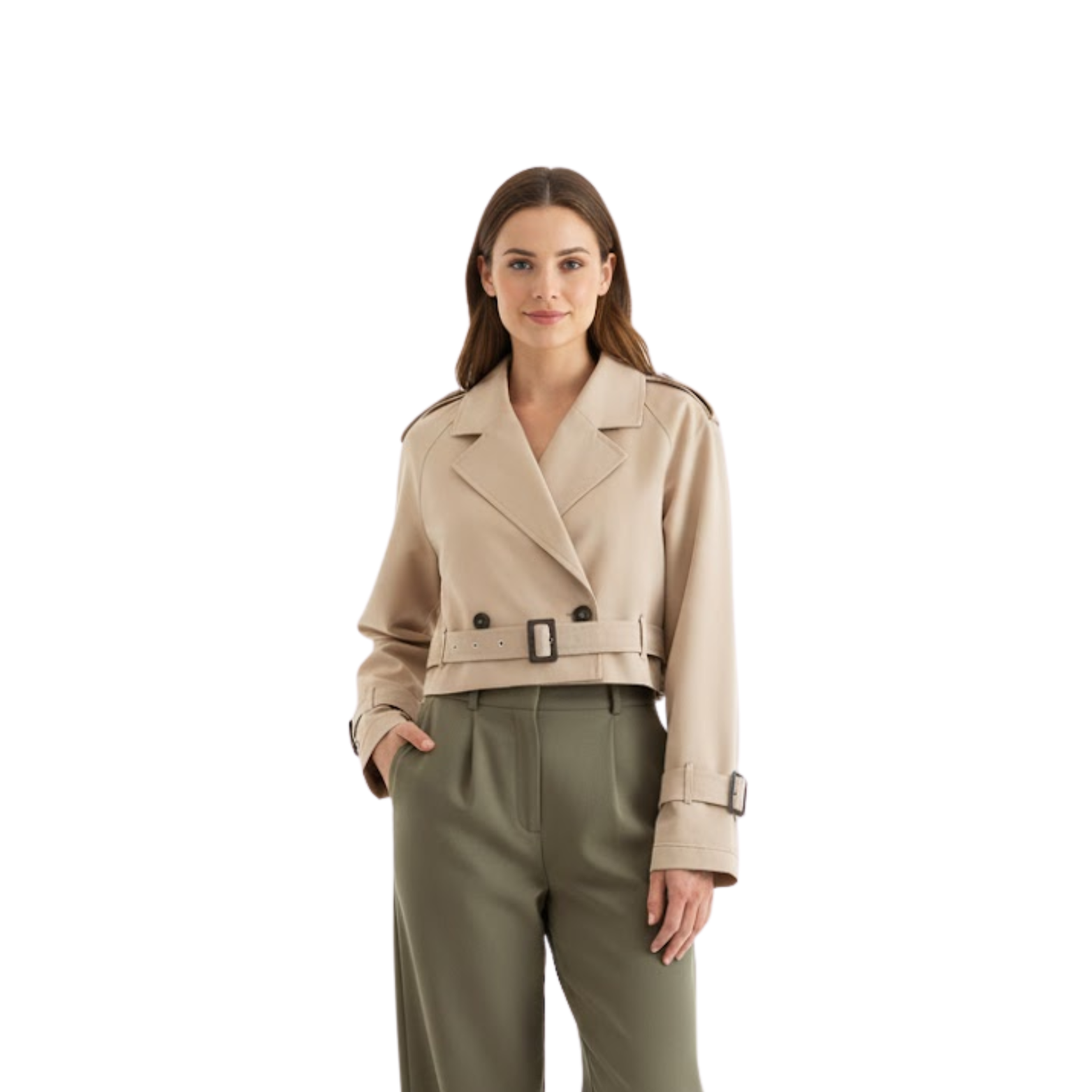 Vintage Short Double-Breasted Trench Coat for Women