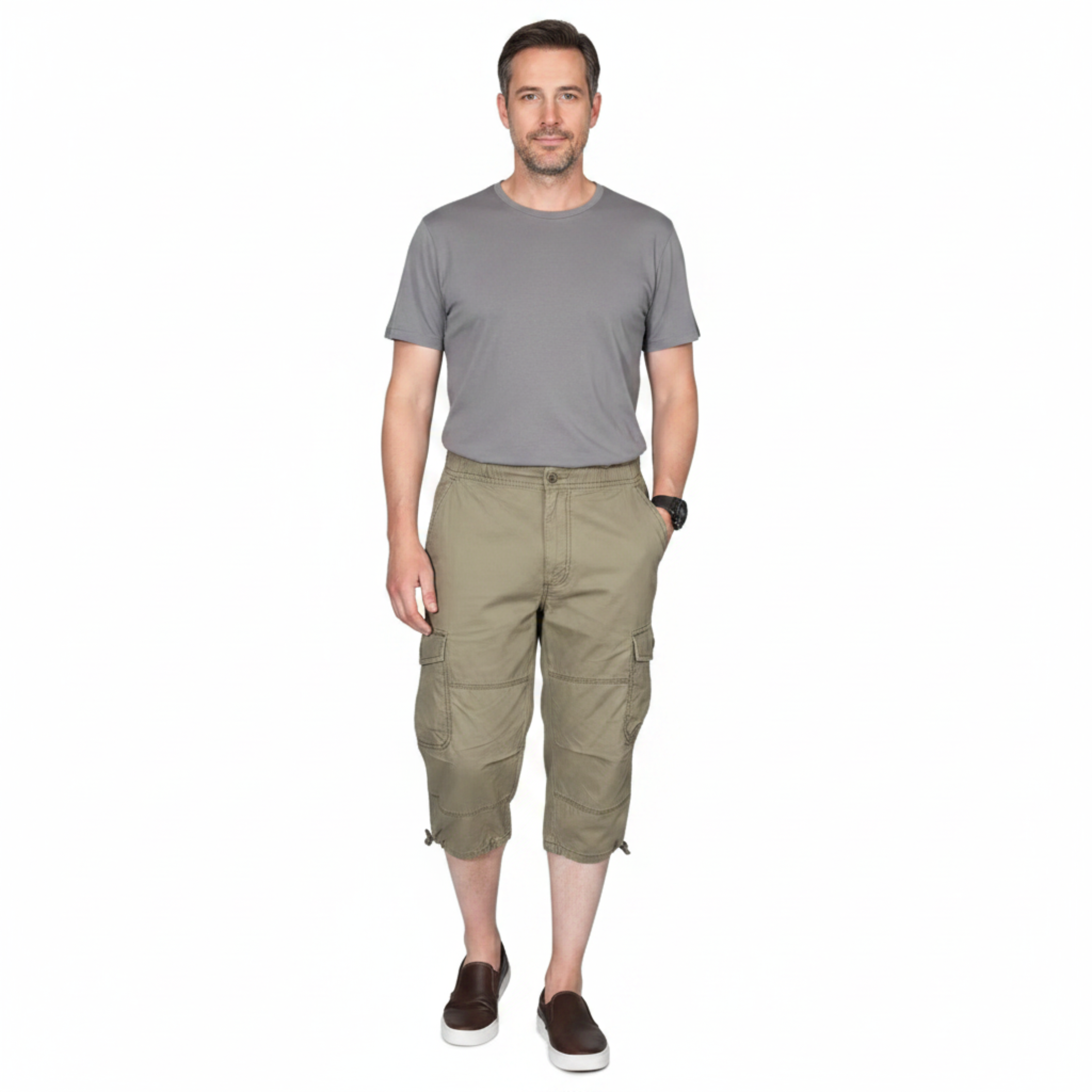 Pantalón Cargo 3/4 para Hombre con Múltiples Bolsillos y Corte Casual