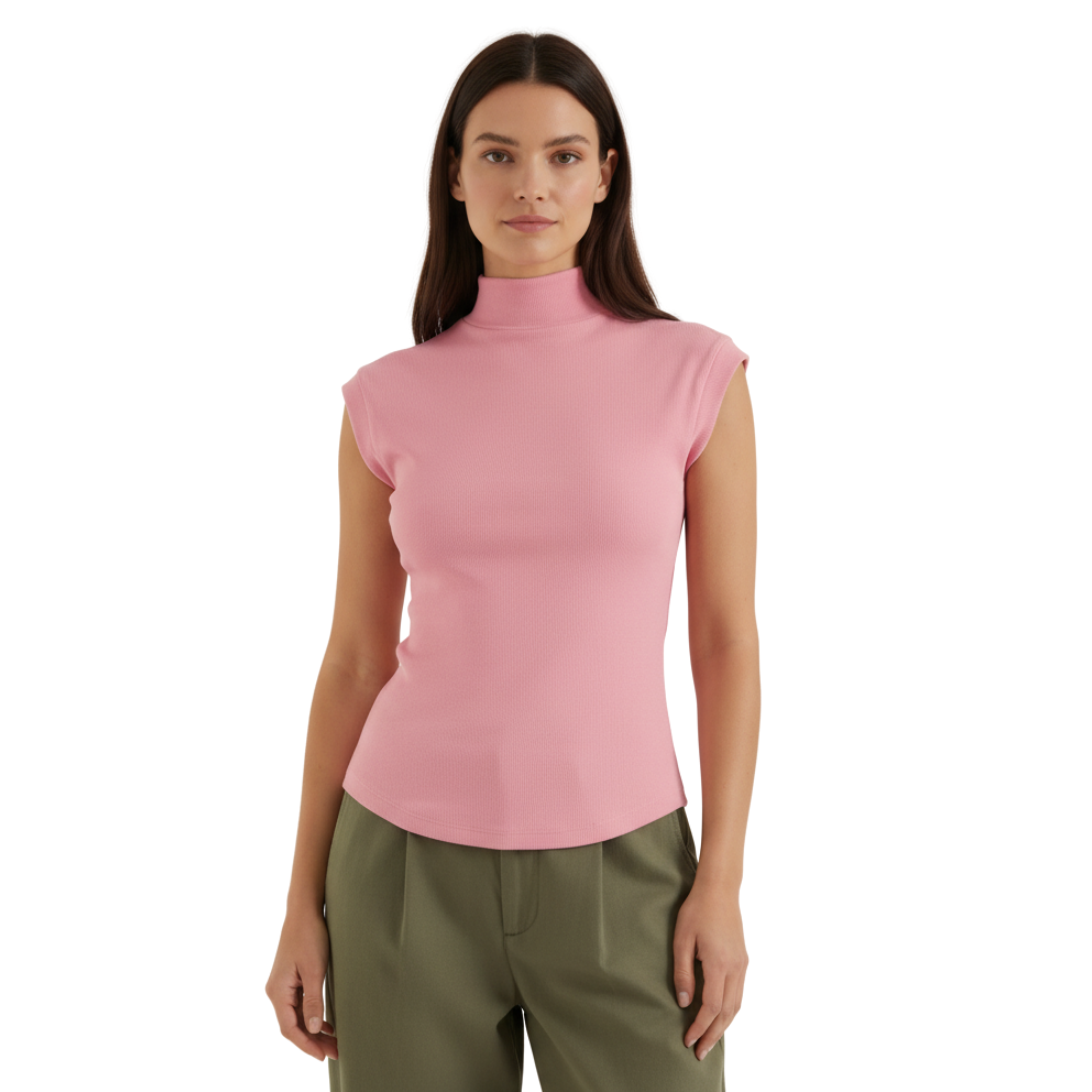 Top senza maniche con collo alto e taglio aderente in maglia coste da donna