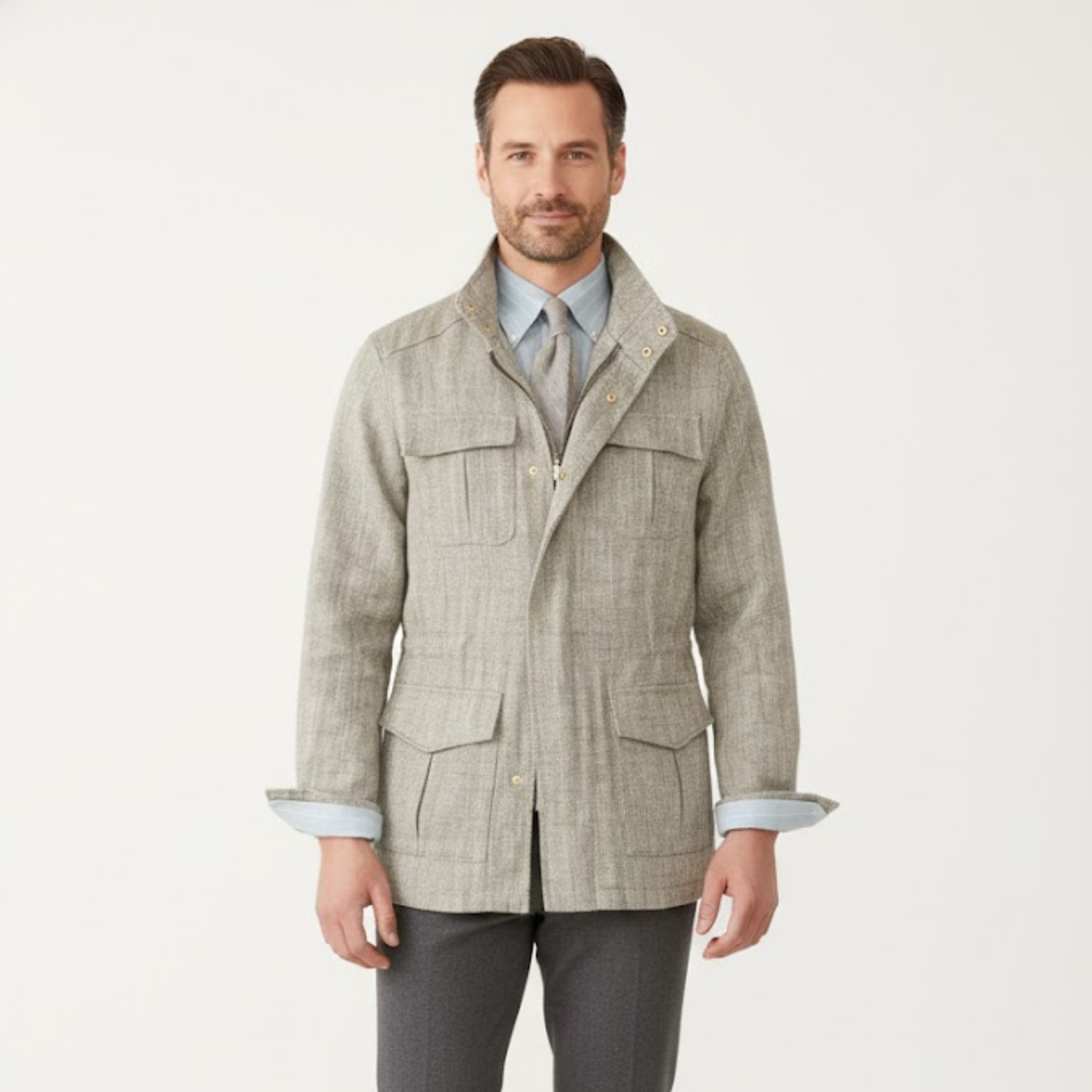 Vojenská bunda M65 z lnu a bavlny pro muže s nastavitelným pasem a kapsami