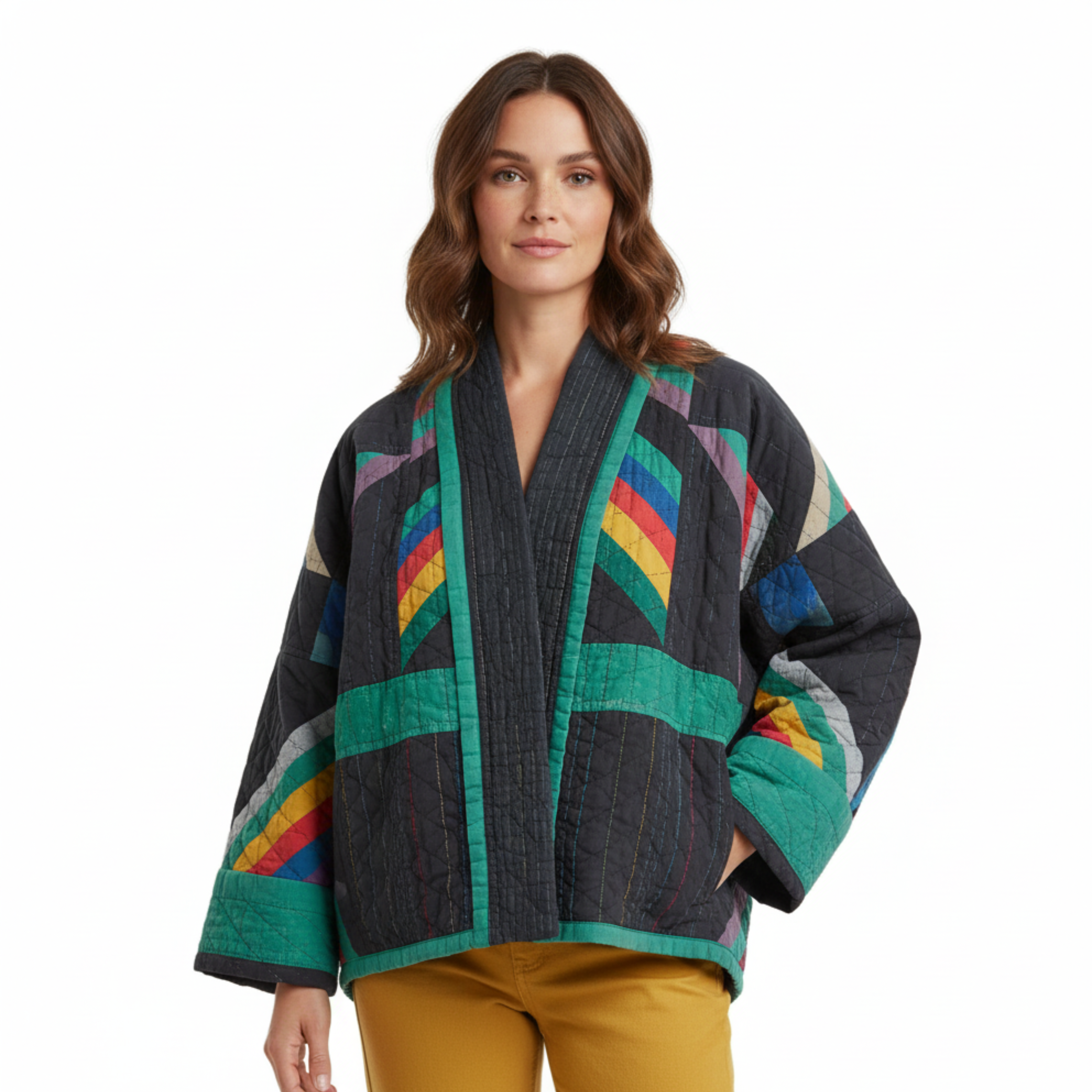 Oversize Cardigan Matelassé Mehrfarbig mit Fledermausärmeln für Damen