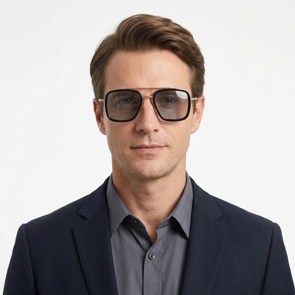 Square Aviator Glasses with Lightweight Frame and UV Protection Lenses