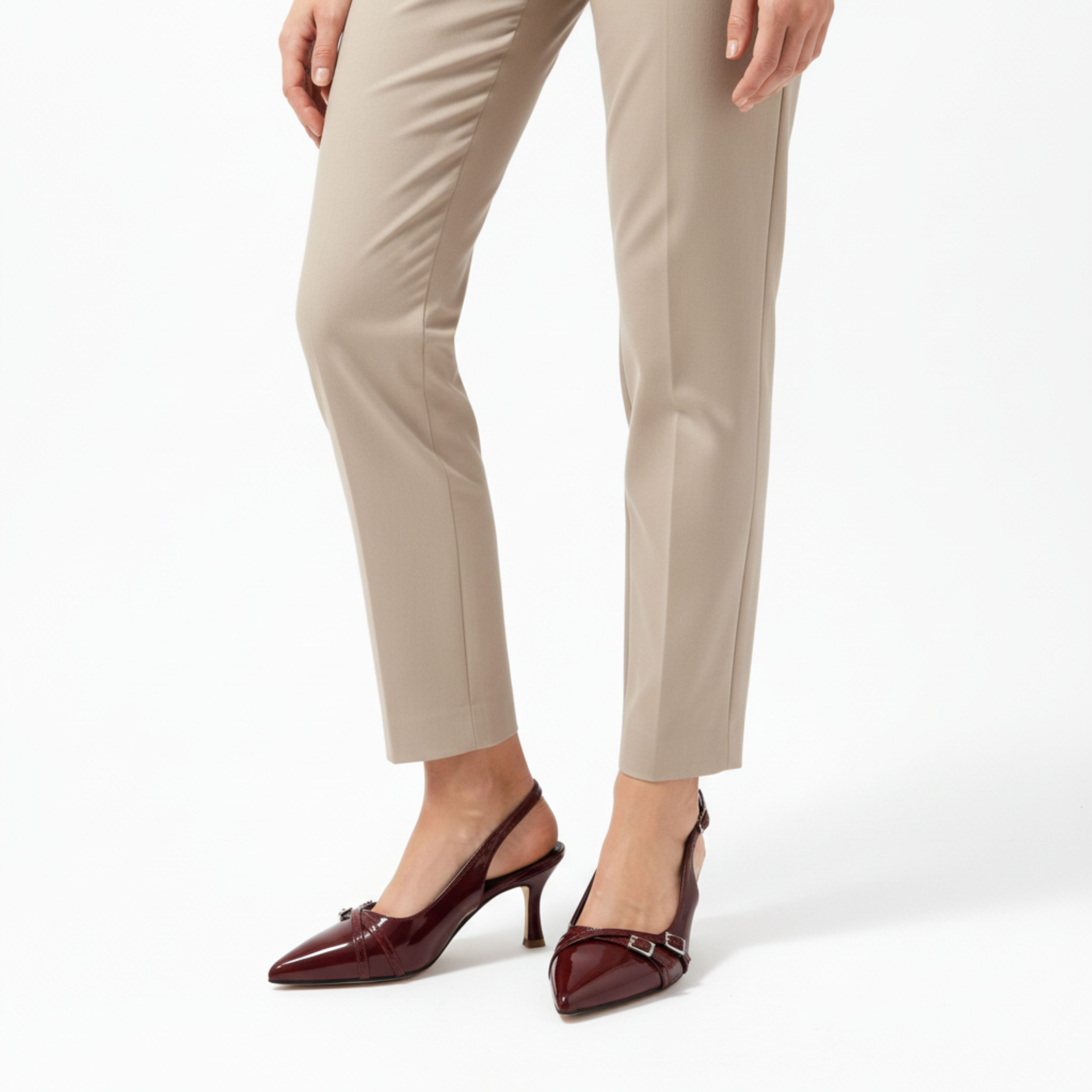 Escarpins Slingback à Bout Pointu en Similicuir Verni avec Brides pour Femmes