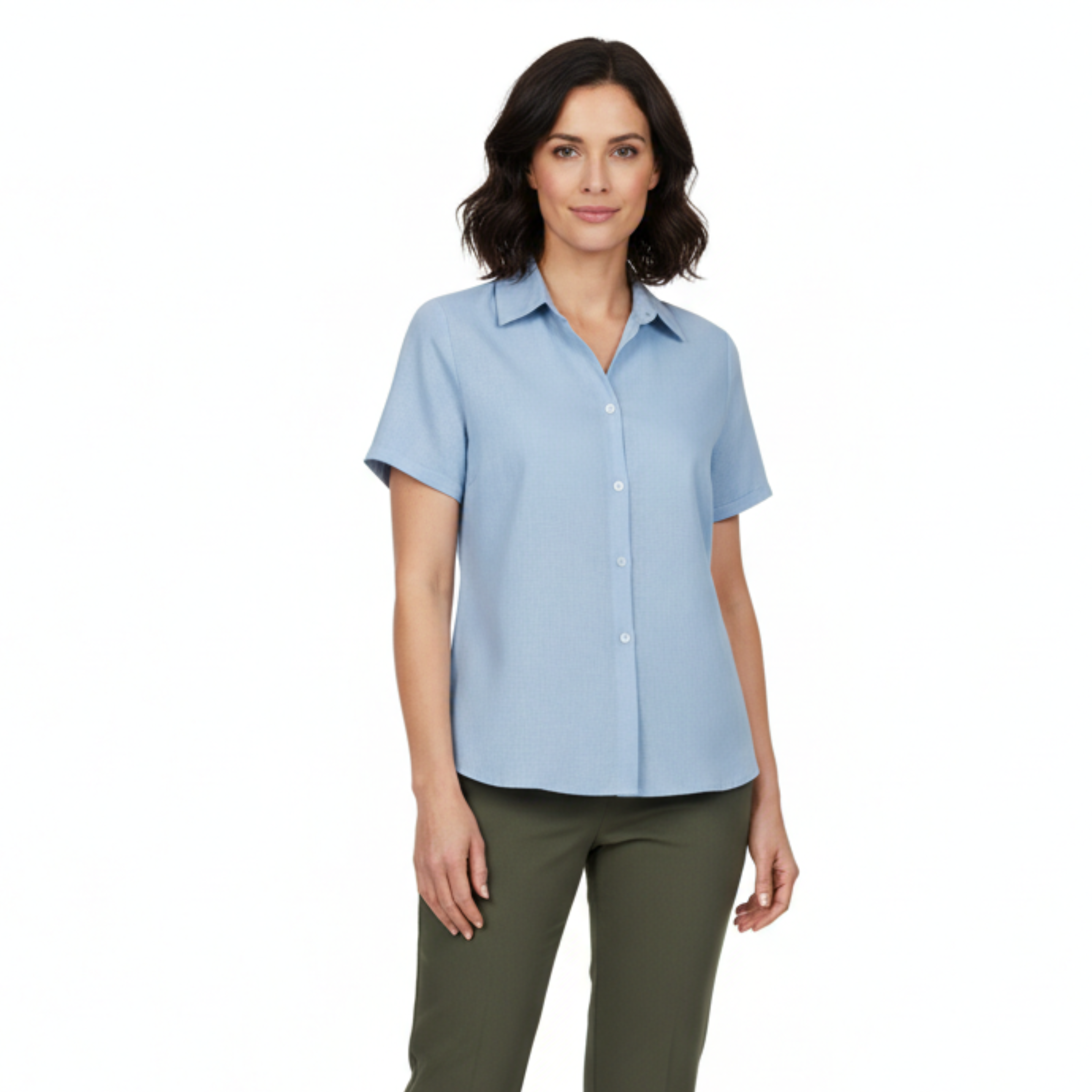 Camicia Oversize Stampata in Cotone e Lino da Donna con Maniche Corte e Bottoni