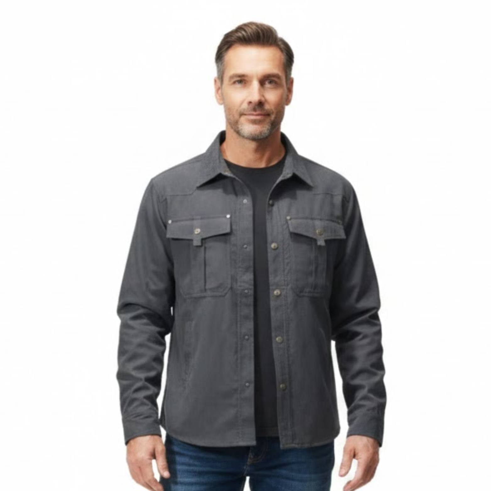 Férfi hőszigetelő ing flanel béléssel és patentgombokkal