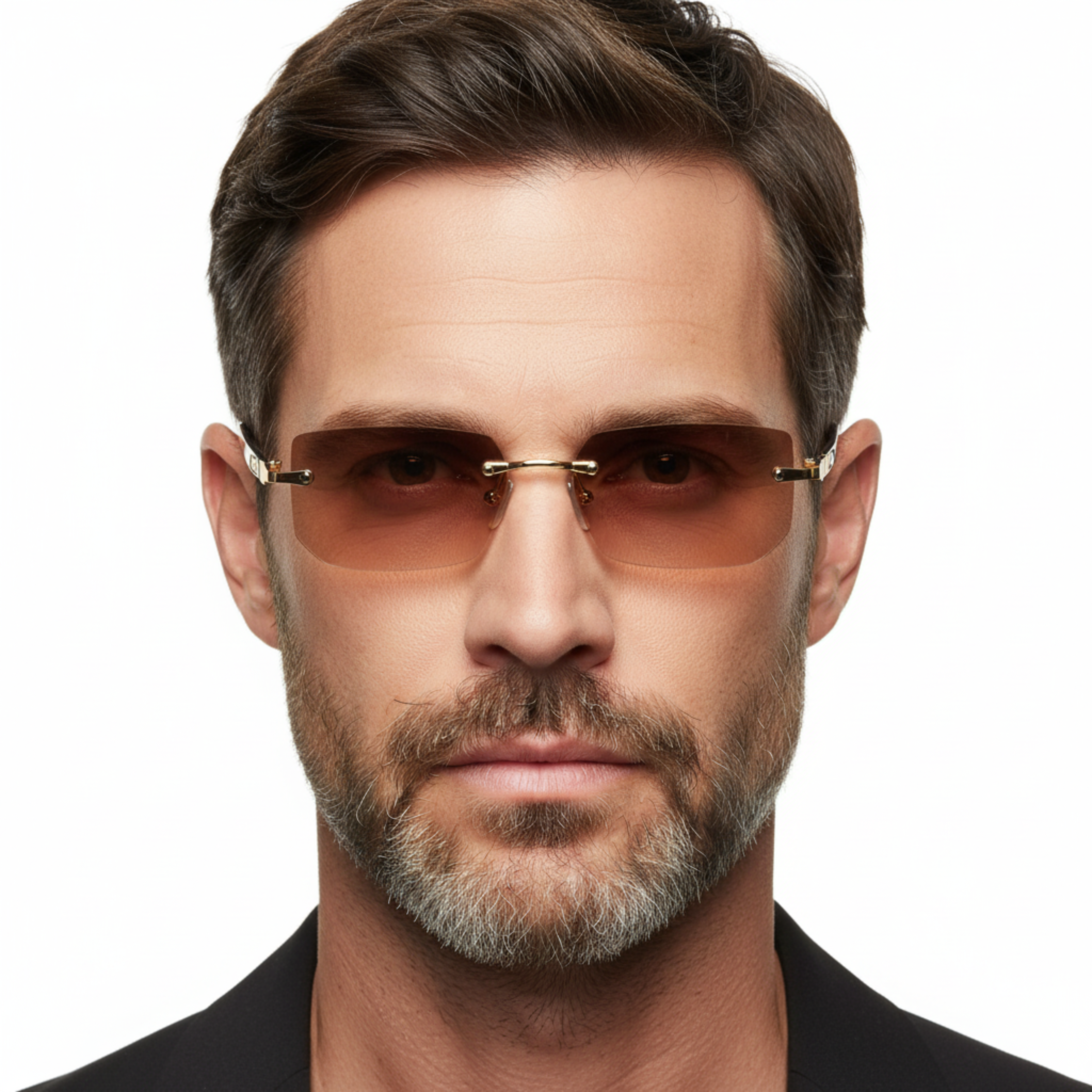 Gafas de sol rectangulares sin montura para hombre con puente de metal