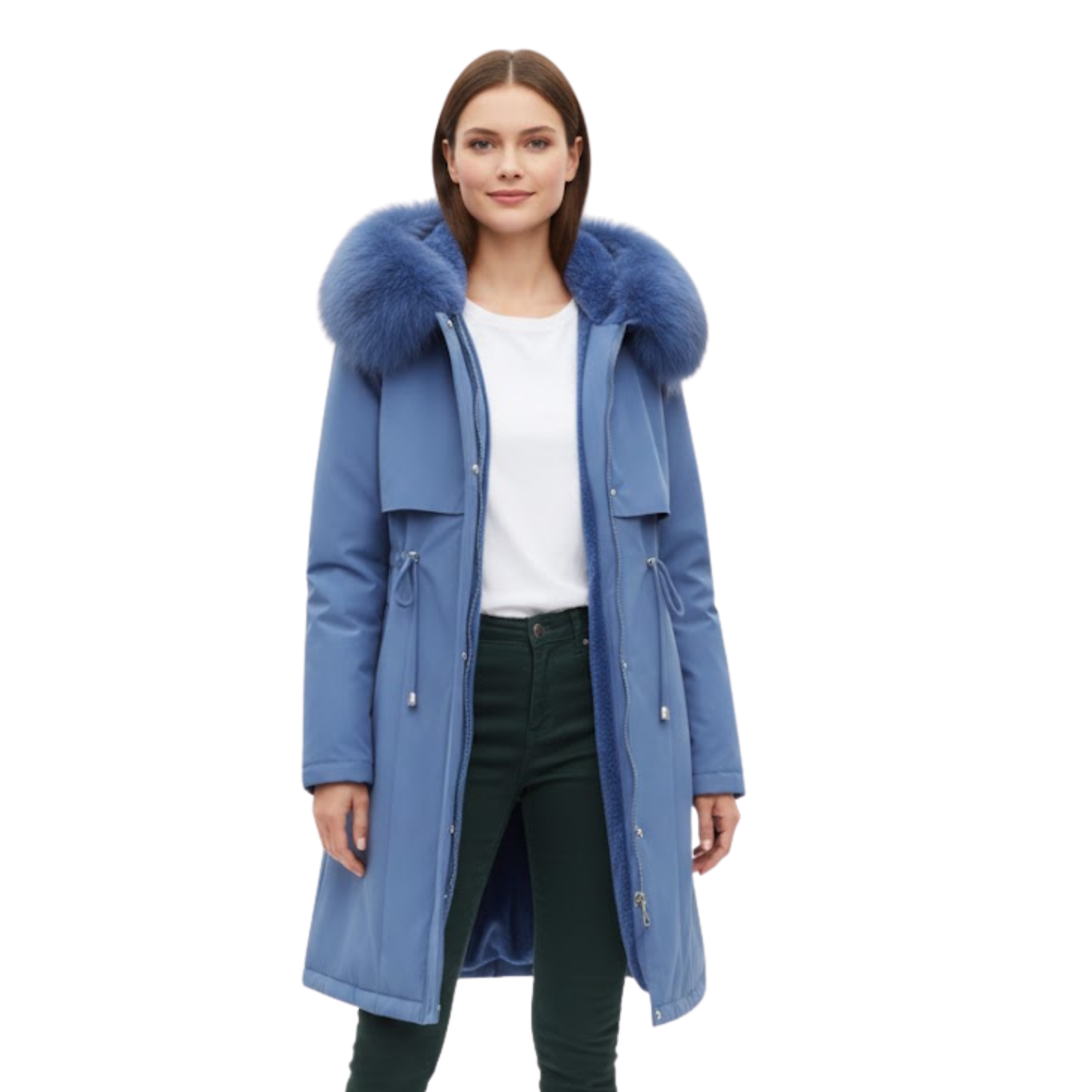 Parka Feminina Longa Reforçada e Quente com Forro de Lã e Capuz com Pêlo