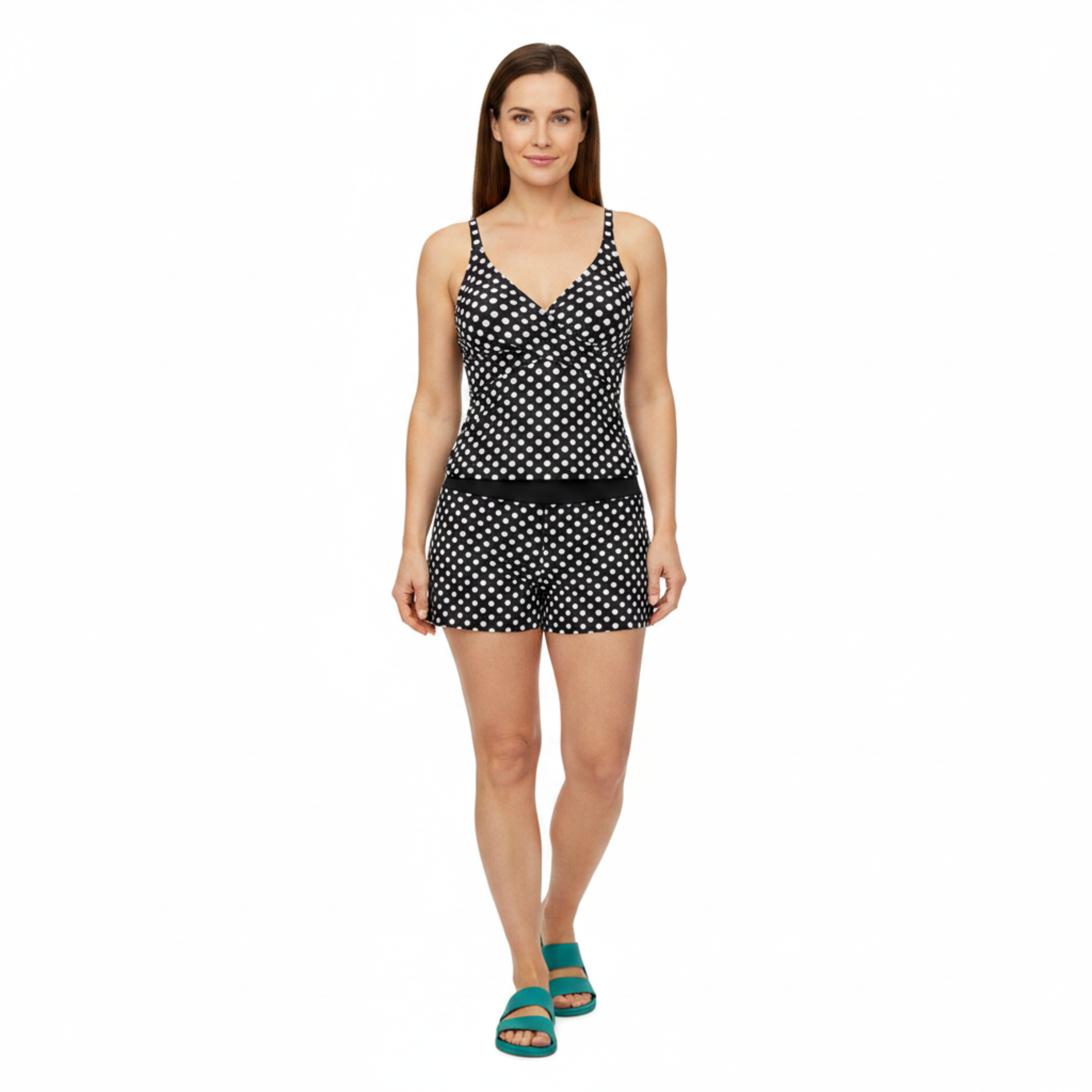 Polka Dot Tankini Bathing Set with Swim Shorts