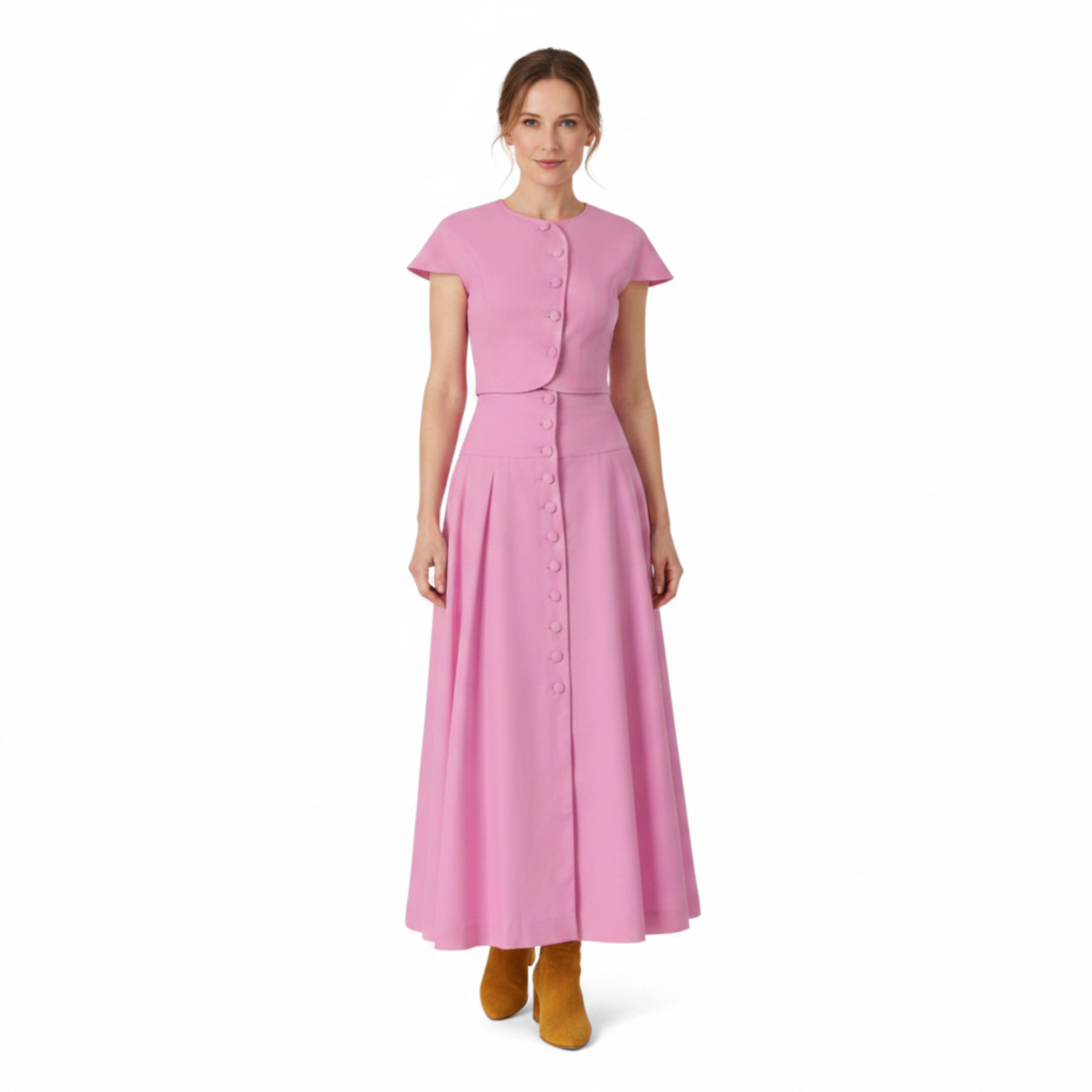 Gonna lunga maxi per donna con top a maniche corte e bottoni