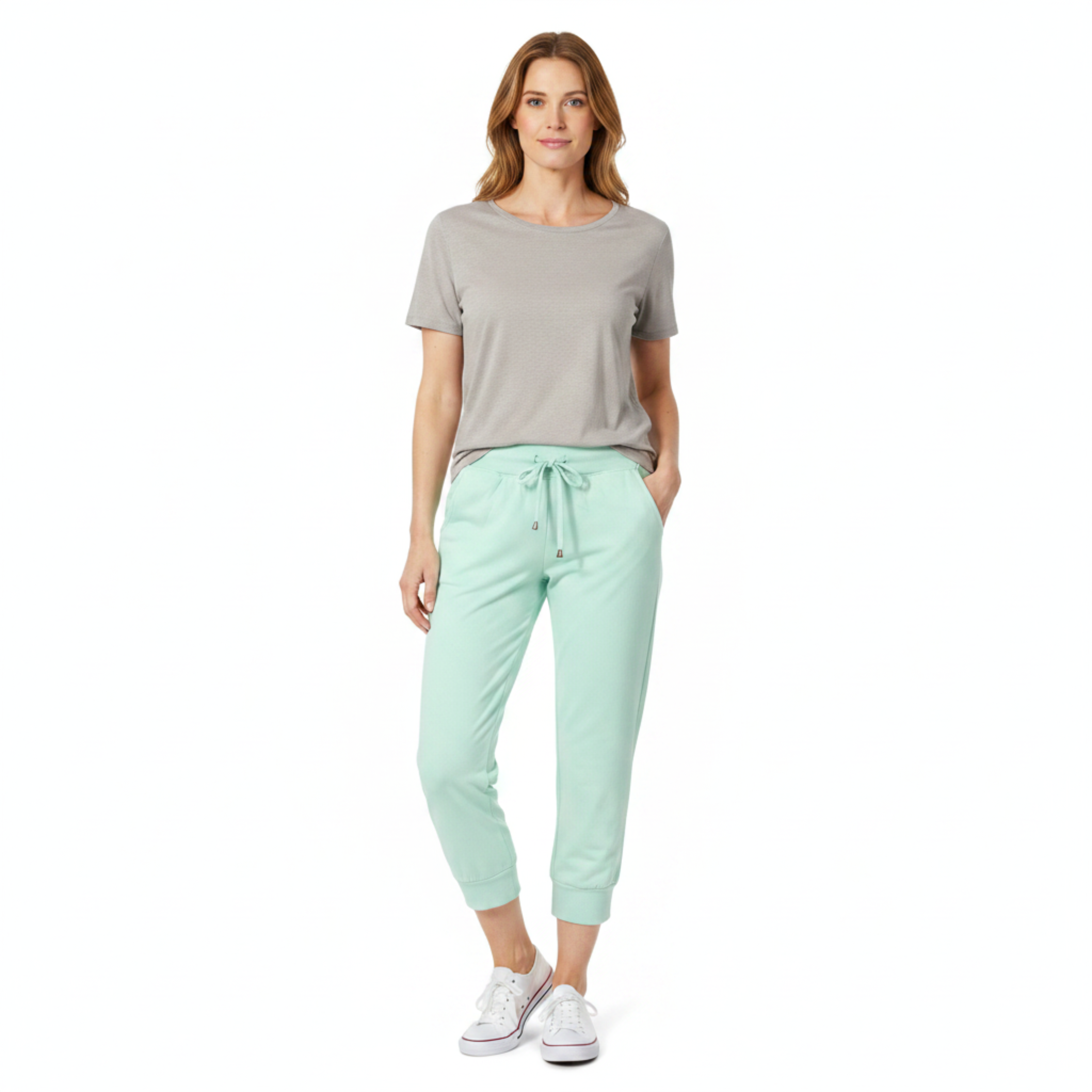 Pantalón capri en textil ligero con cintura elástica y cordón ajustable