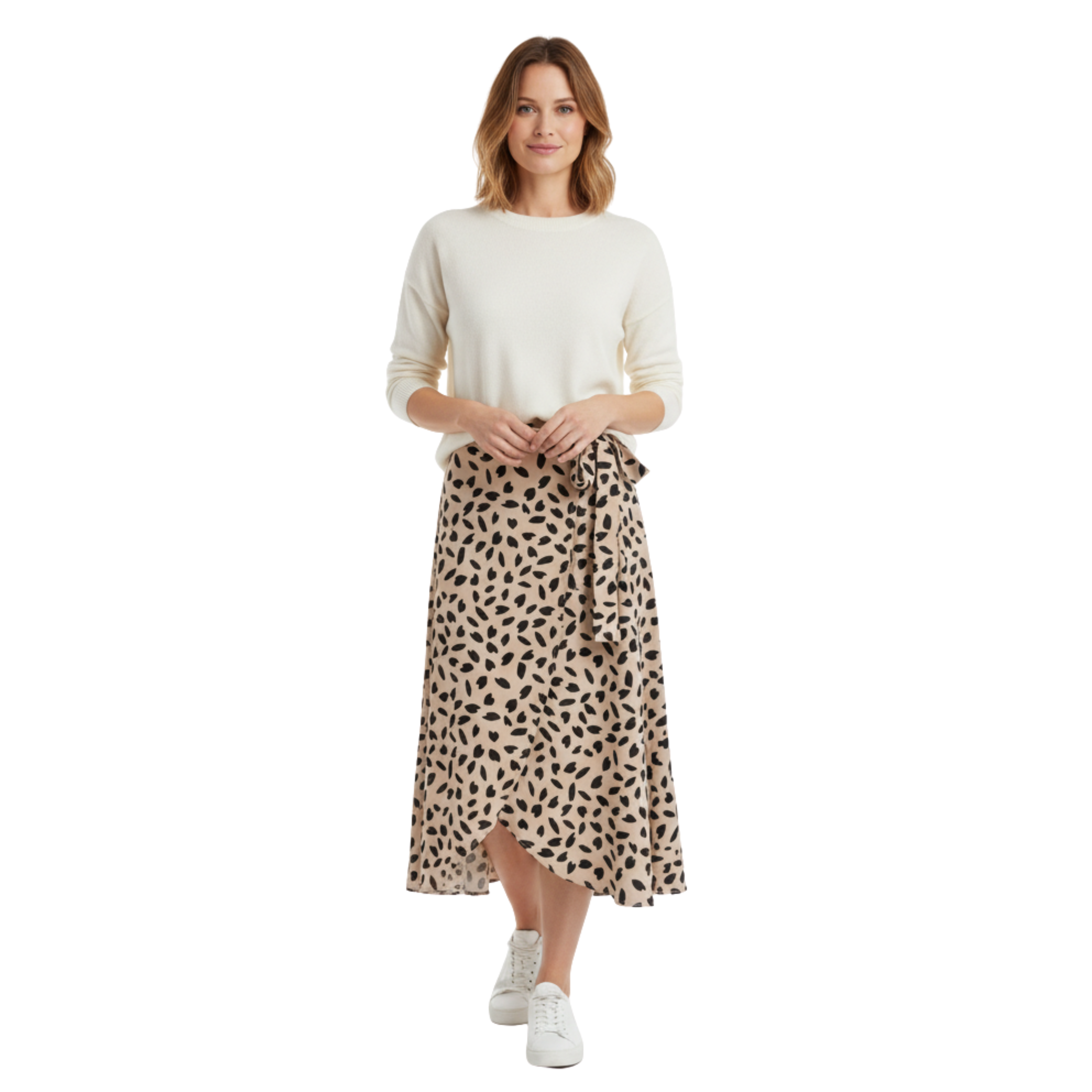 Falda cruzada bohemia de talle alto para mujer con lazo lateral y dobladillo asimétrico