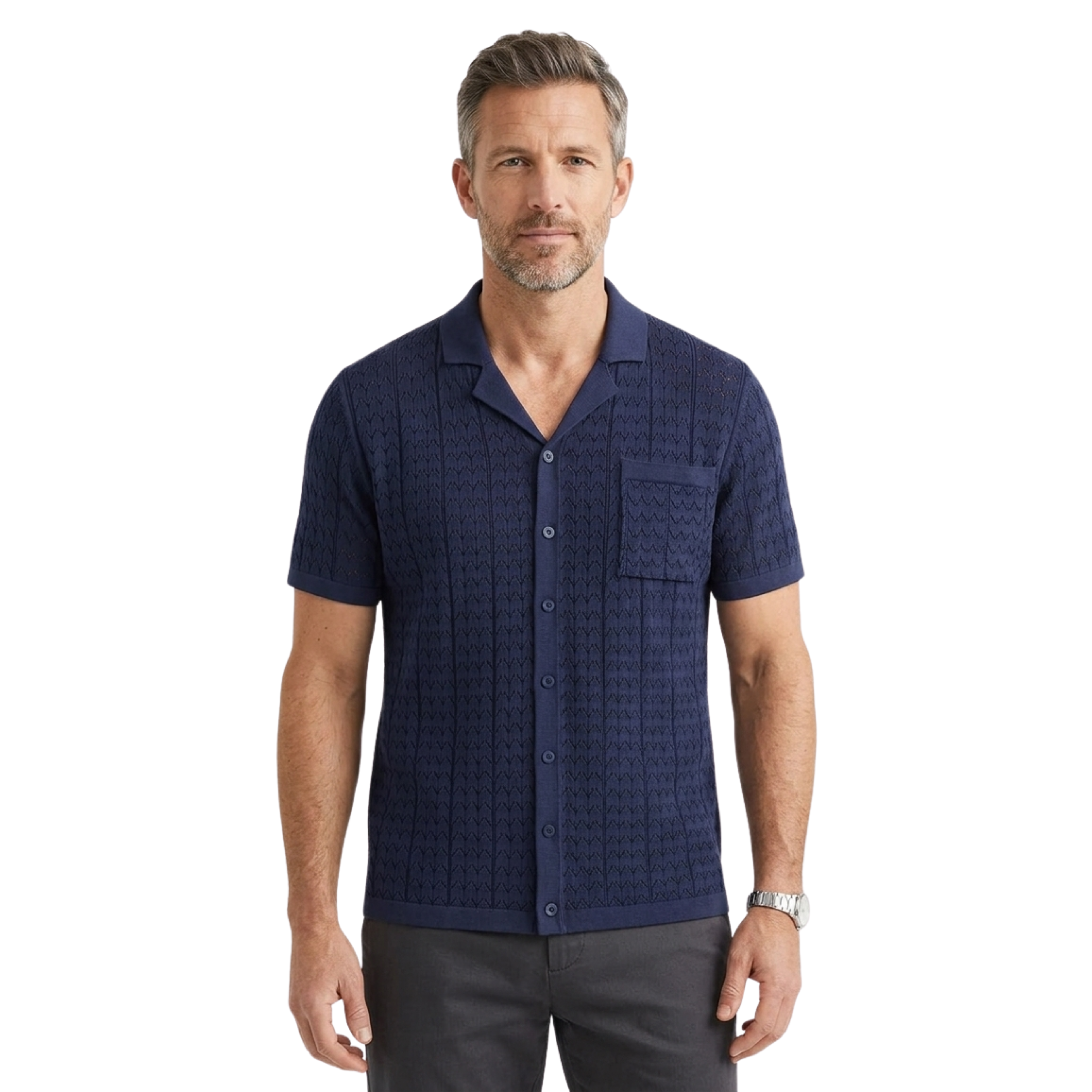 Polo para hombre en tejido texturizado con motivo geométrico — mangas cortas | resort