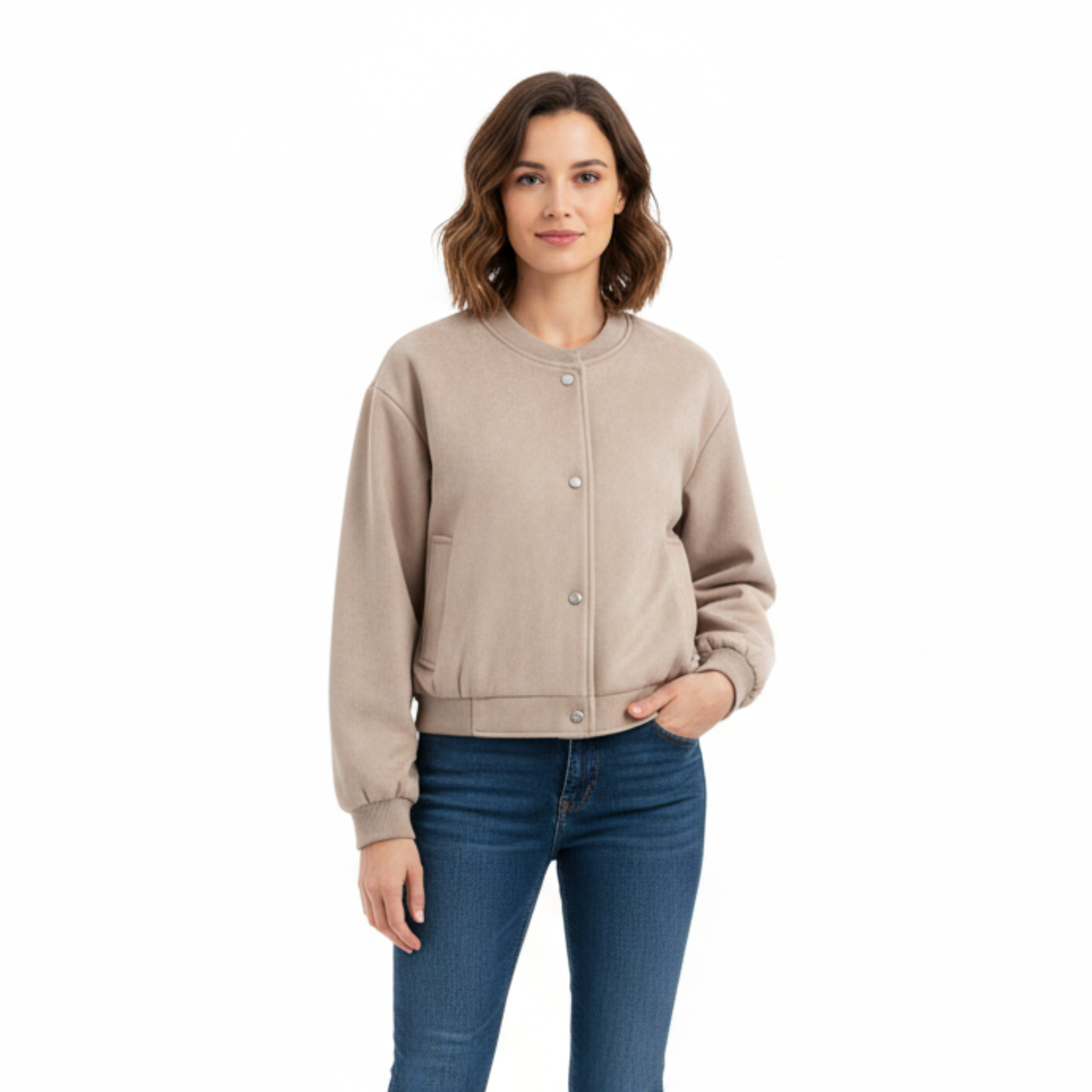 Veste Bomber Courte en Polyester à Manches Longues pour Femme