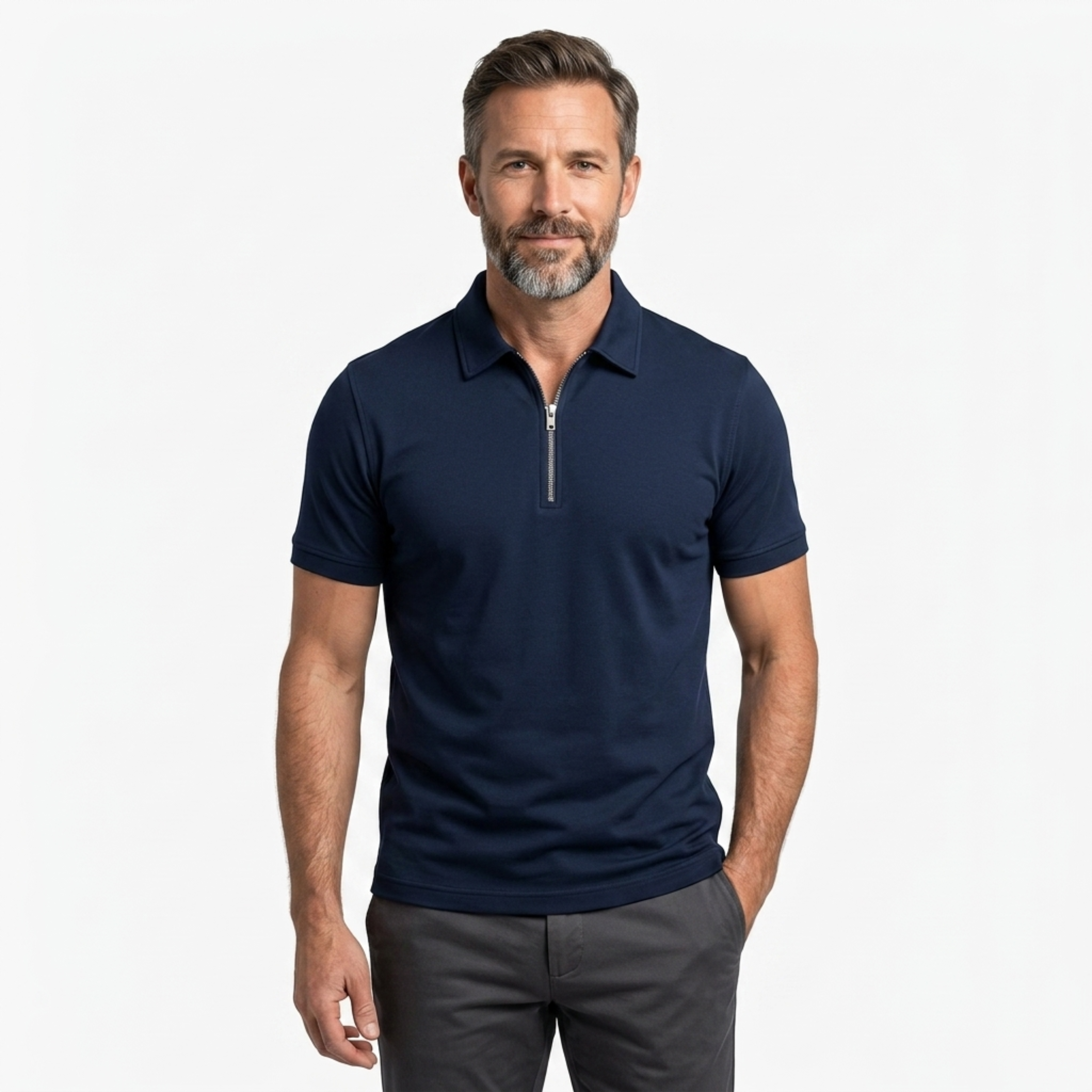 Men's polo with zip collar and short sleeves — casual