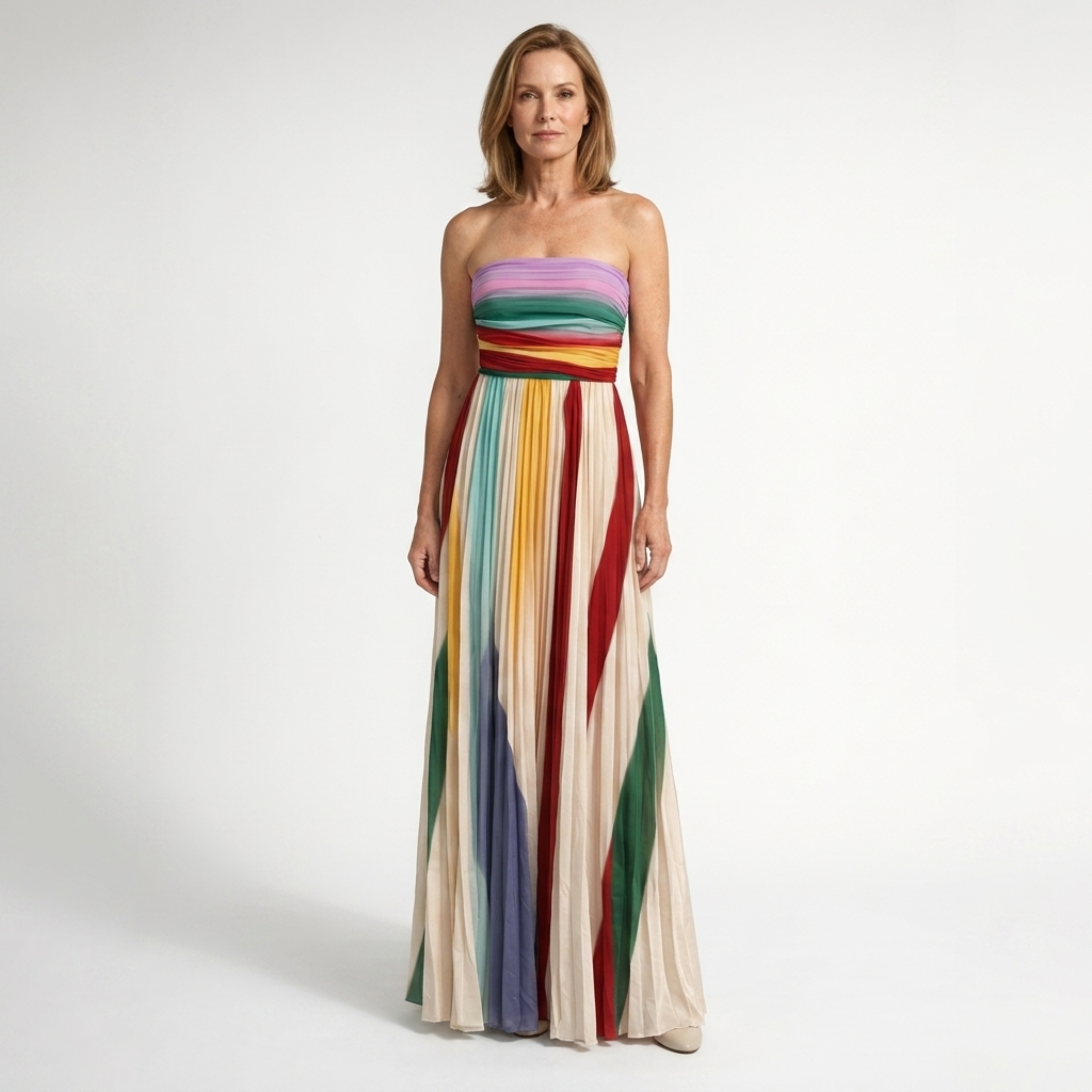 Women's long bohemian dress — strapless bustier — beach and summer