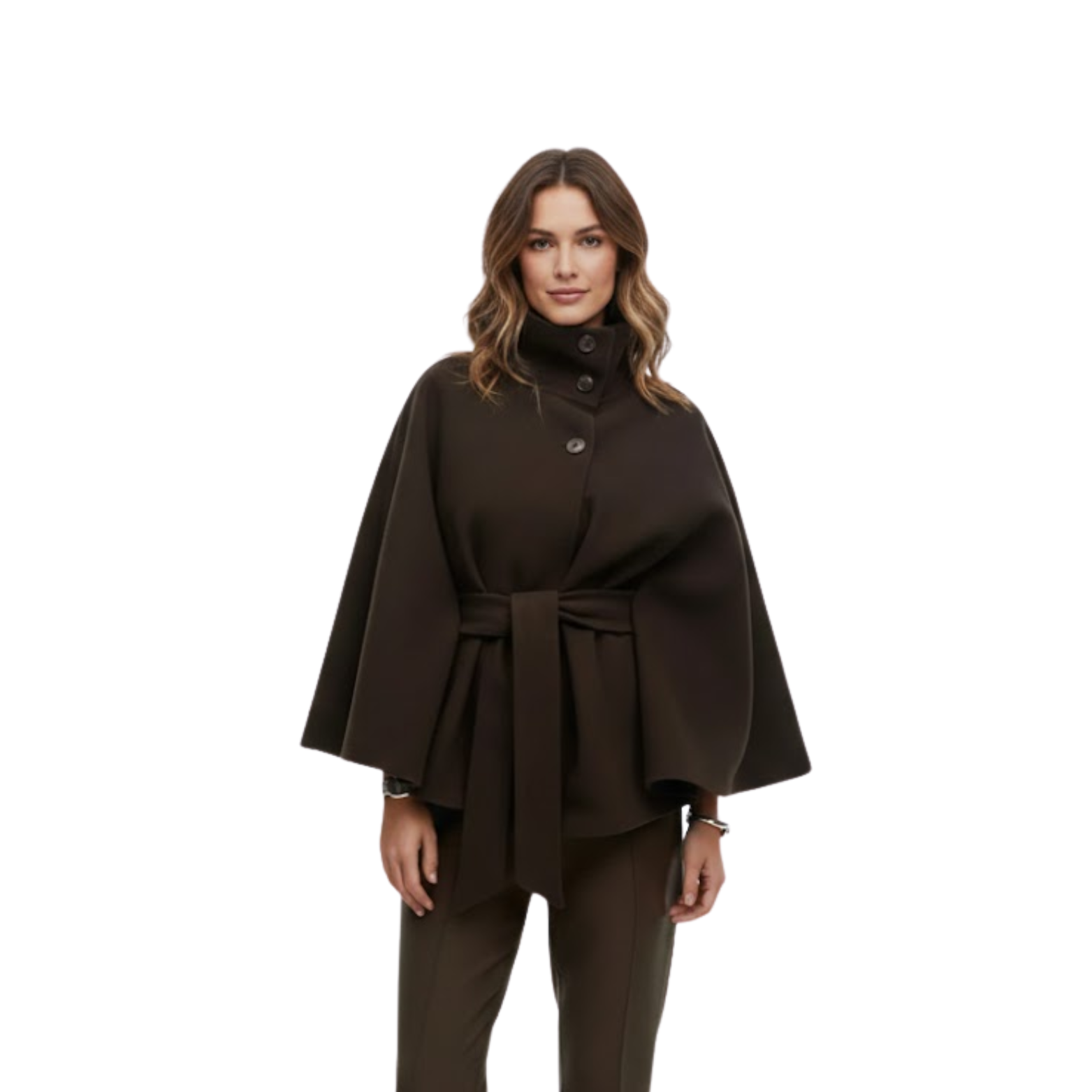 Strukturierter Umhangmantel mit Gürtel und Stehkragen