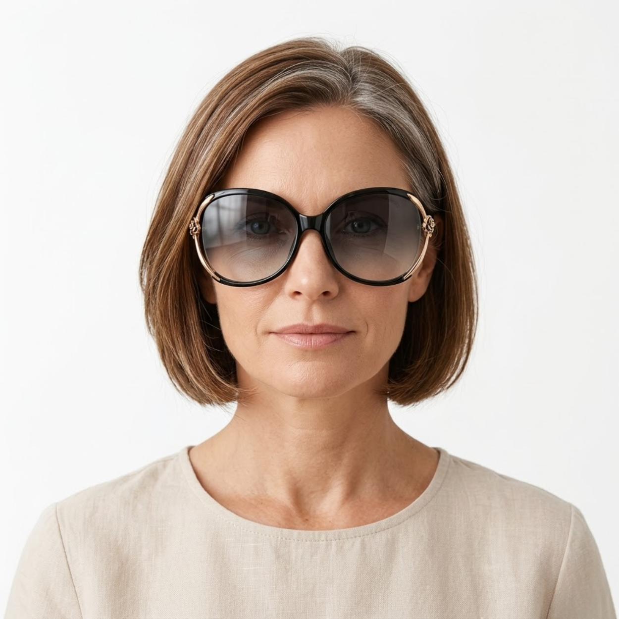 Oversized Women's Sunglasses with Metal Temples and Floral Details